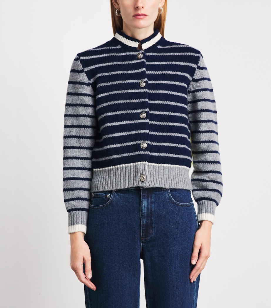 Barrie Womens Wool-Cashmere Stripe Cardigan Grey Flanel Mlti Image 4