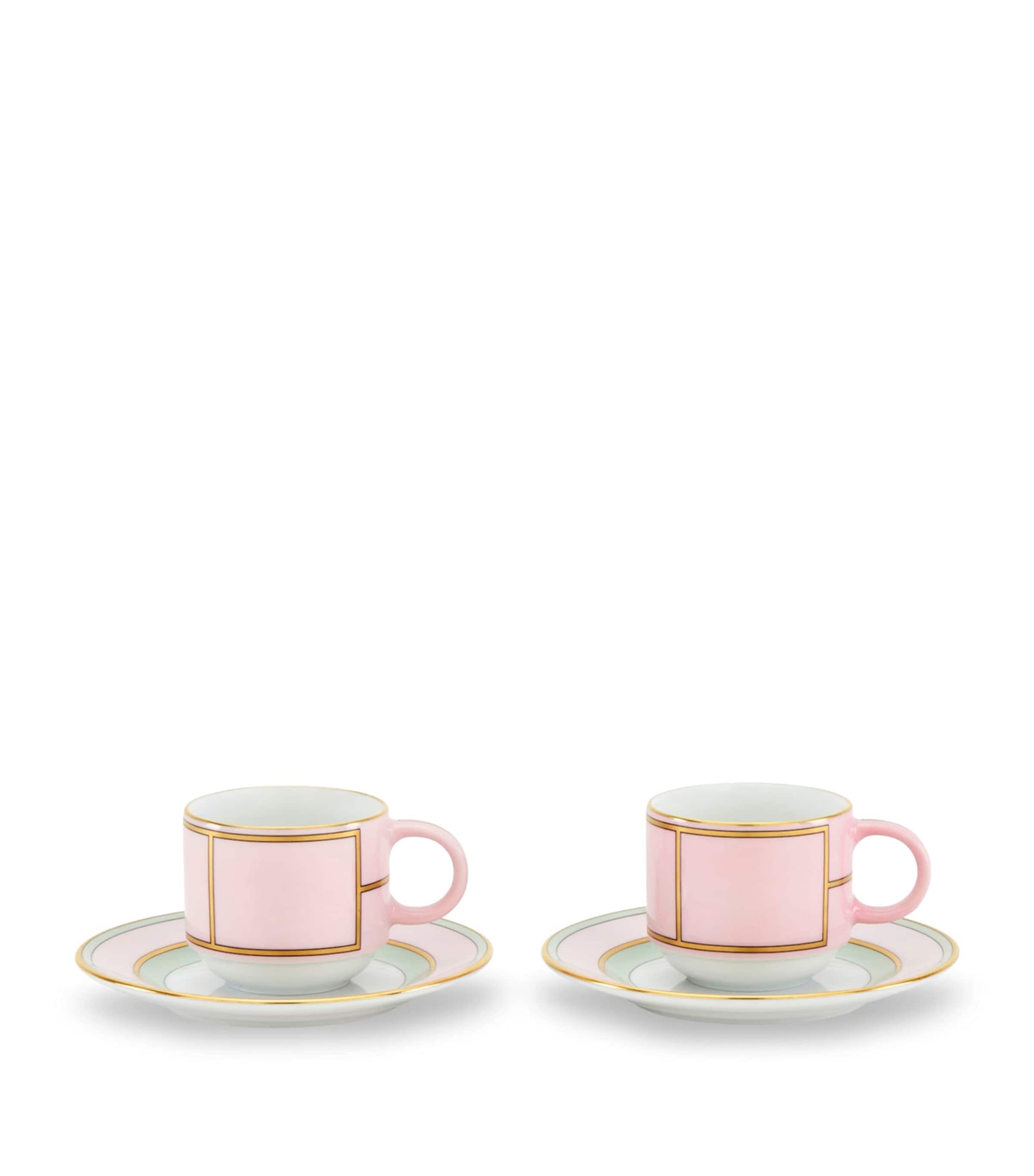 GINORI 1735 Set of 2 Colonna Diva Rosa Coffee Cups and Saucers | Dining | Tableware | Tea Cups & Saucers