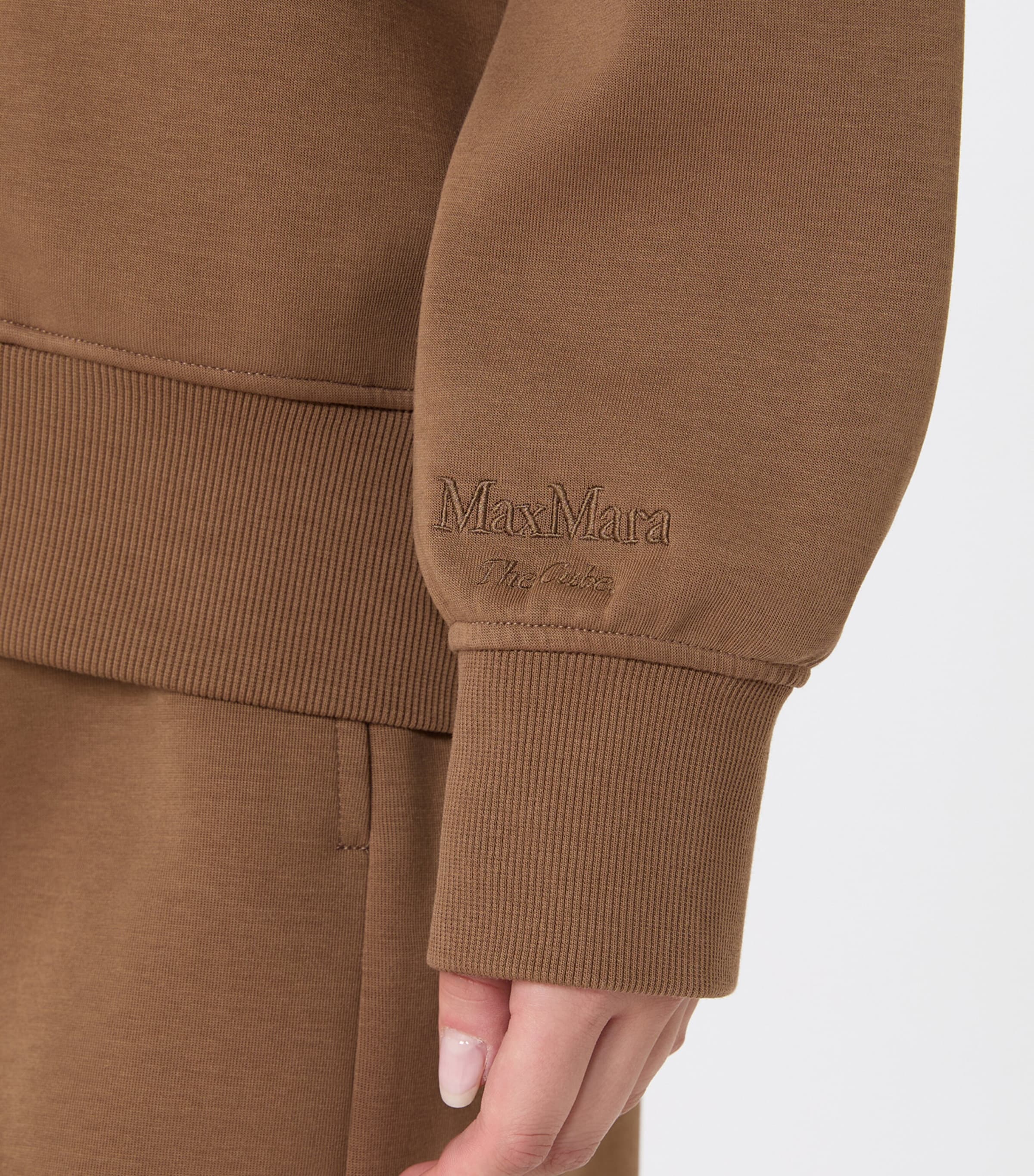 Max Mara Womens Cotton-Blend Zip-Up Sweatshirt Camel Image 5
