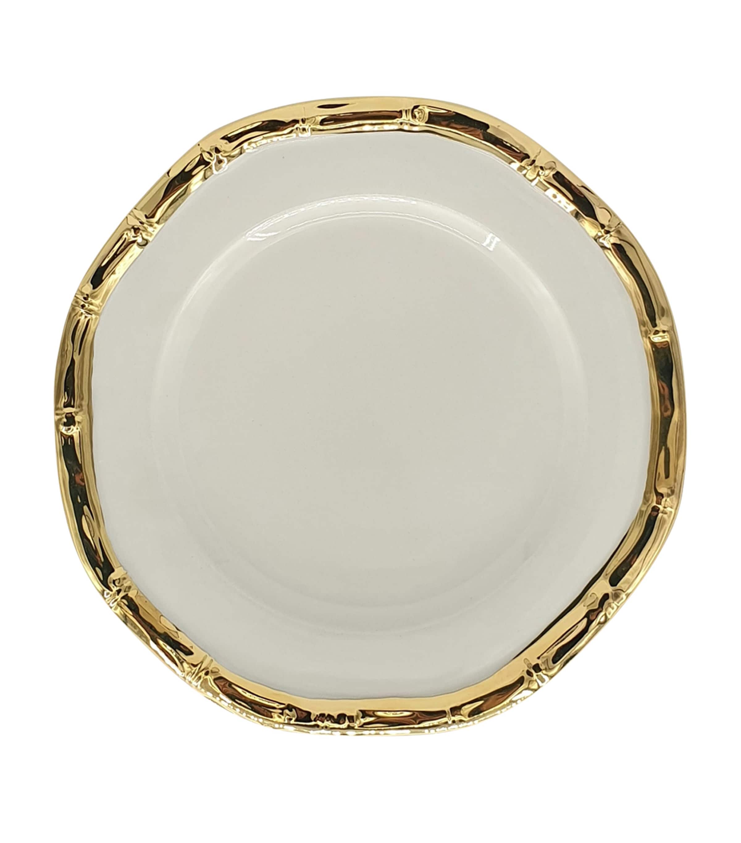 Les-ottomans Ceramic Bamboo Dinner Plate In White