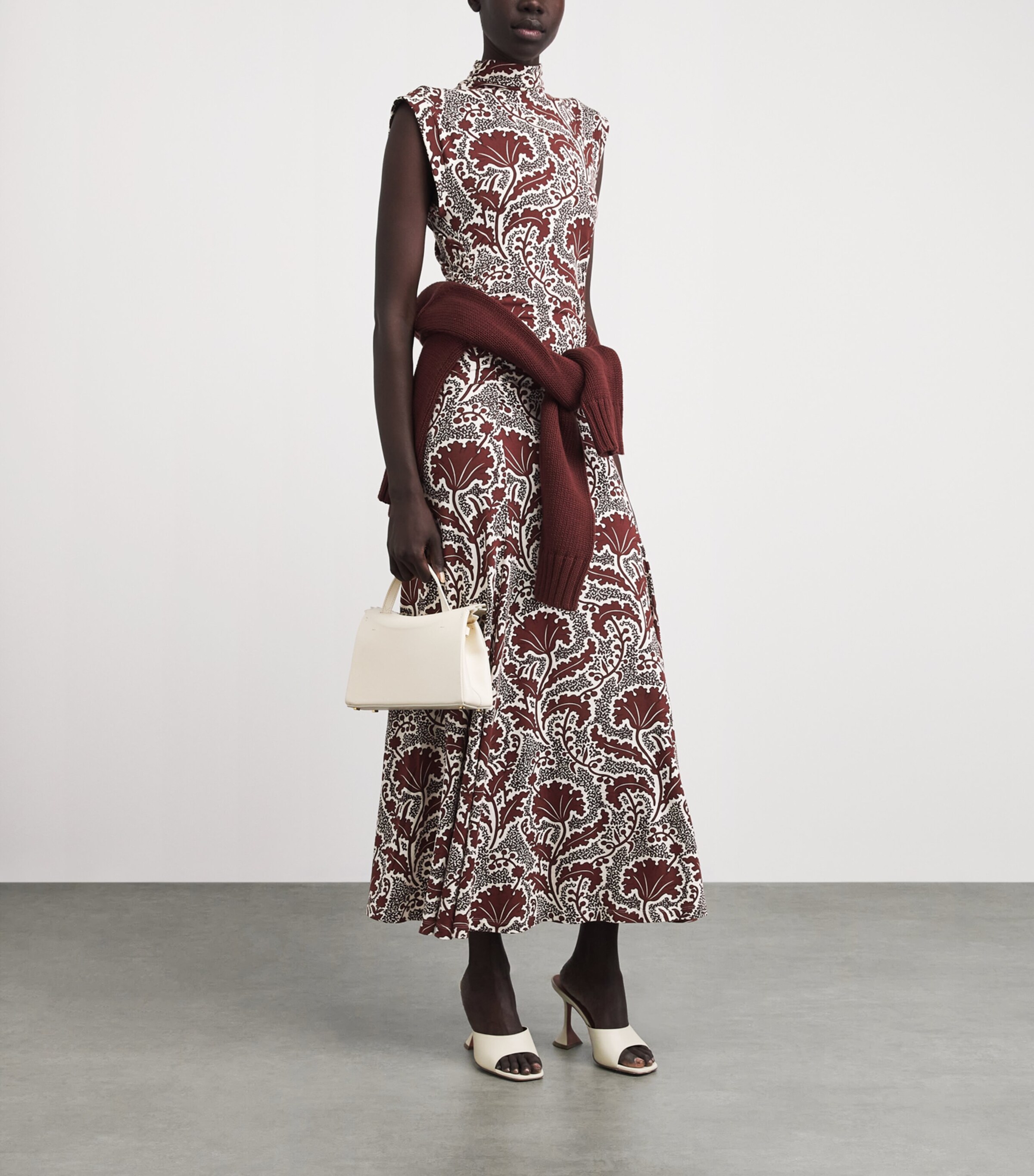 ME+EM Womens Floral High-Neck Maxi Dress Cinnamon Brown Multi Image 2