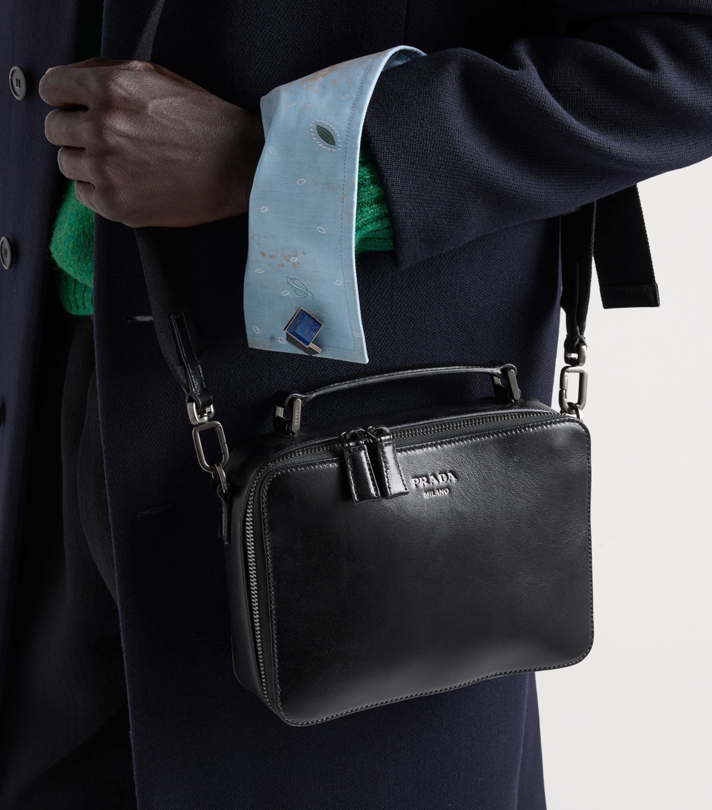 Prada Leather Brique Cross-Body Bag Black Image 8