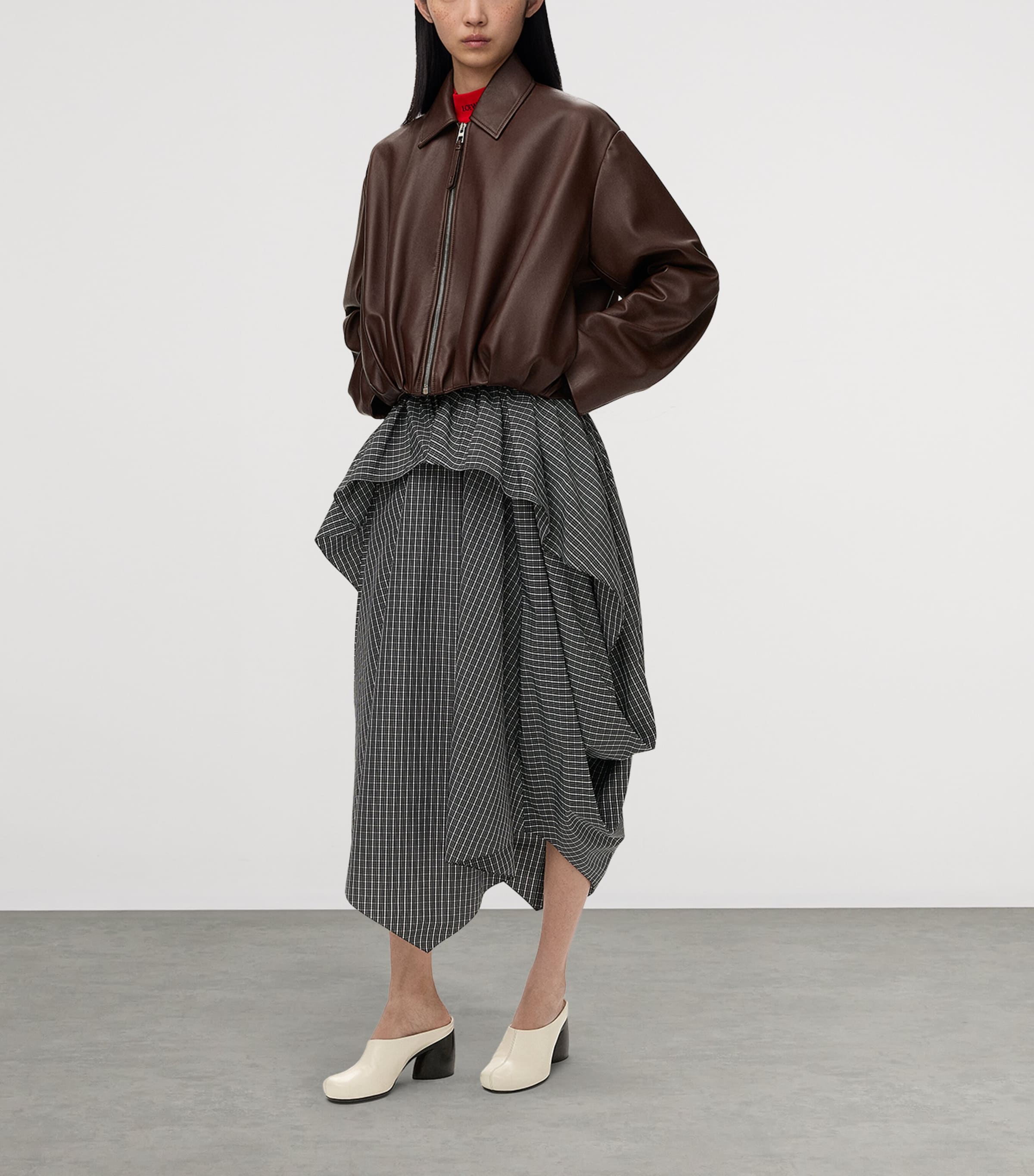 LOEWE Womens Draped Check Midi Skirt Black/white Image 2
