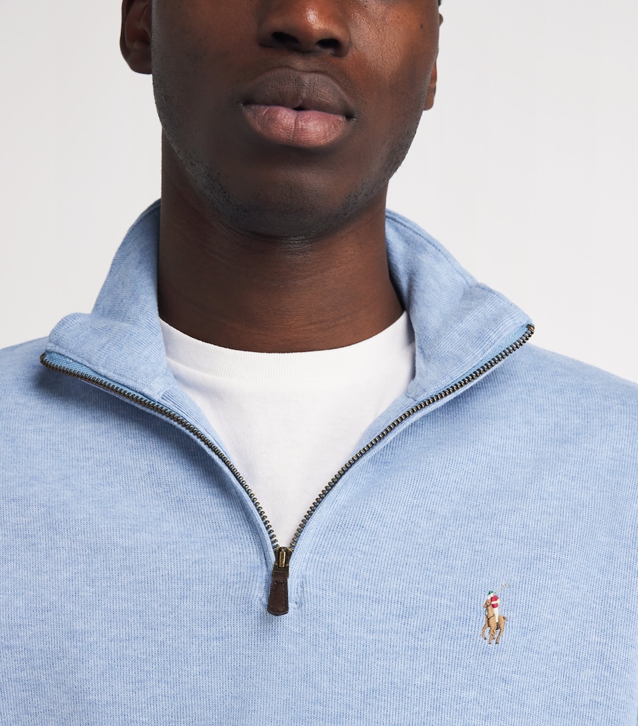 Cotton Logo Quarter-Zip Sweater BLUE HEATHER Image 6