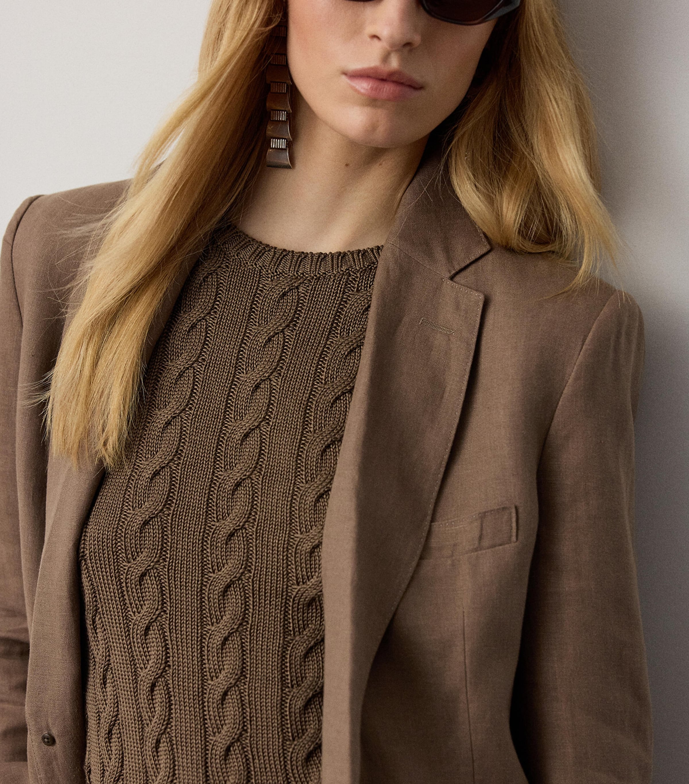 Ralph Lauren Collection Womens Silk-Blend Cable-Knit Sweater Portobello Image 4