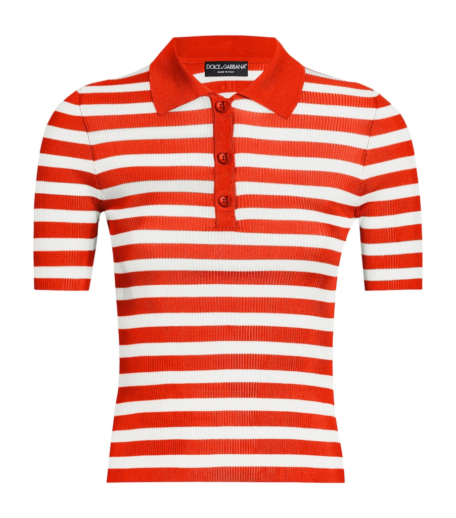 Rib-Knit Stripe Polo Shirt W8266-WHITE/RED Image 1
