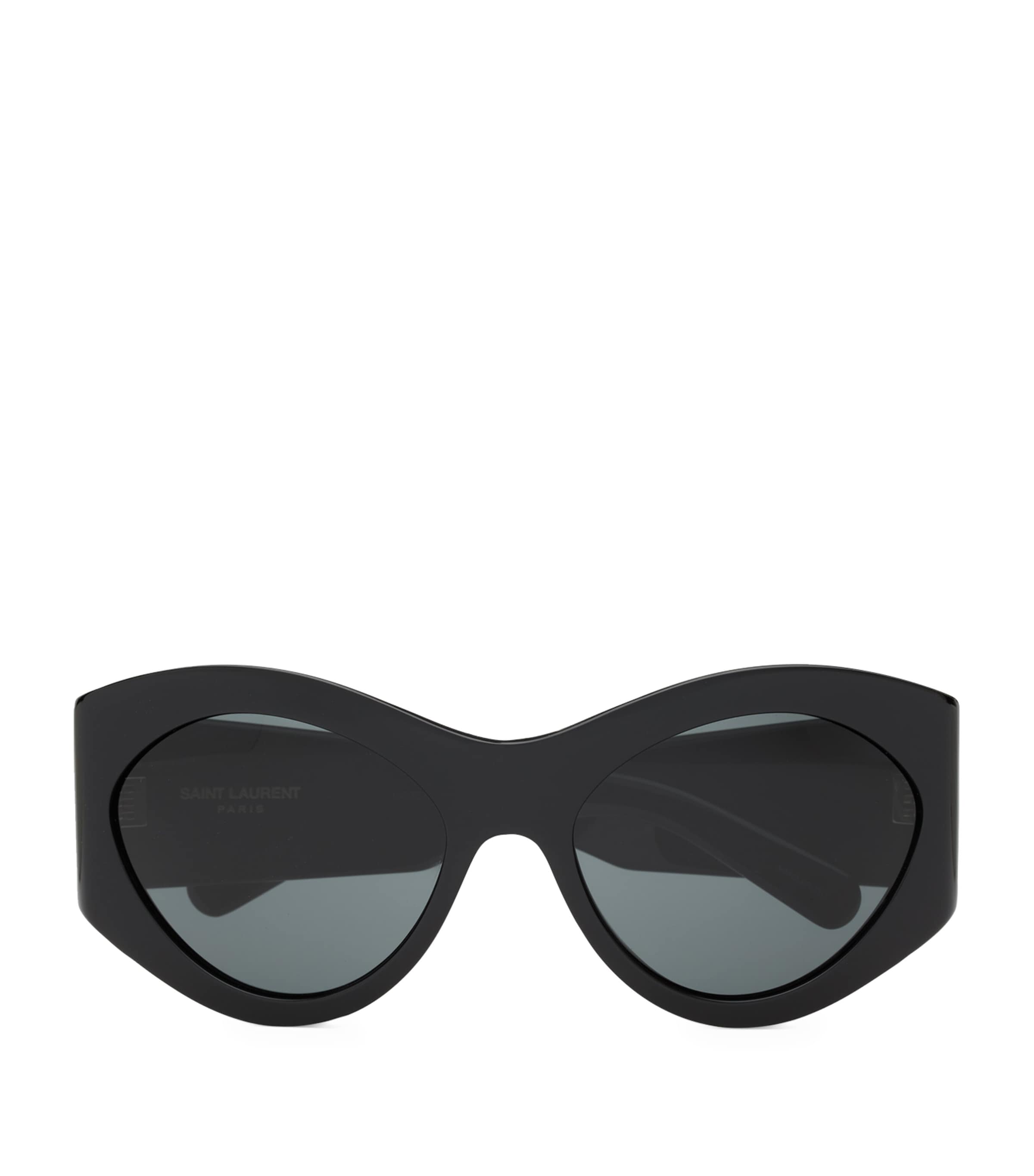 Saint Laurent Curved Arm Oval Frame Sunglasses In Black