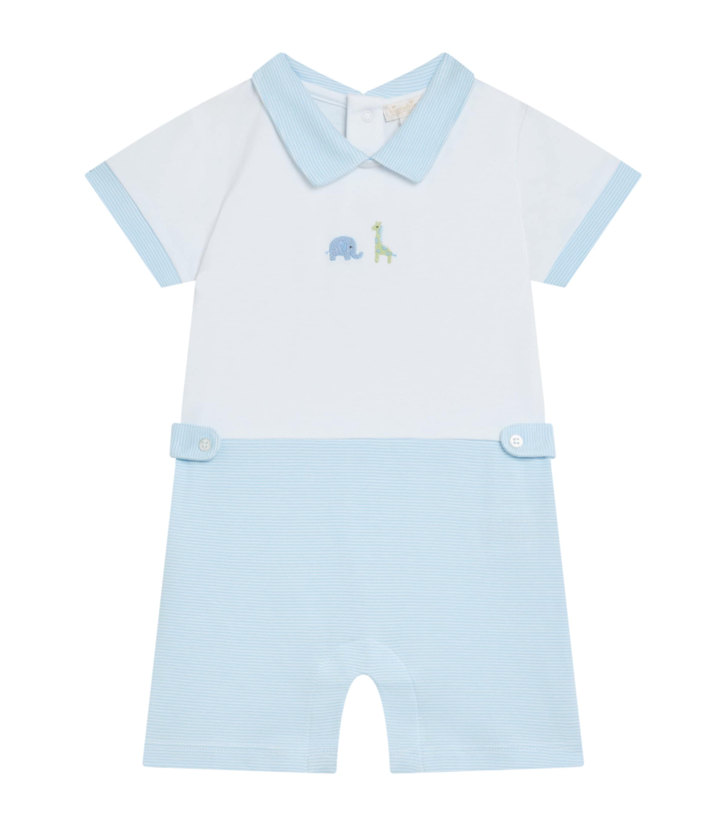 Kissy Kissy Pima Cotton Embroidered Safari Wild Playsuit In Blue