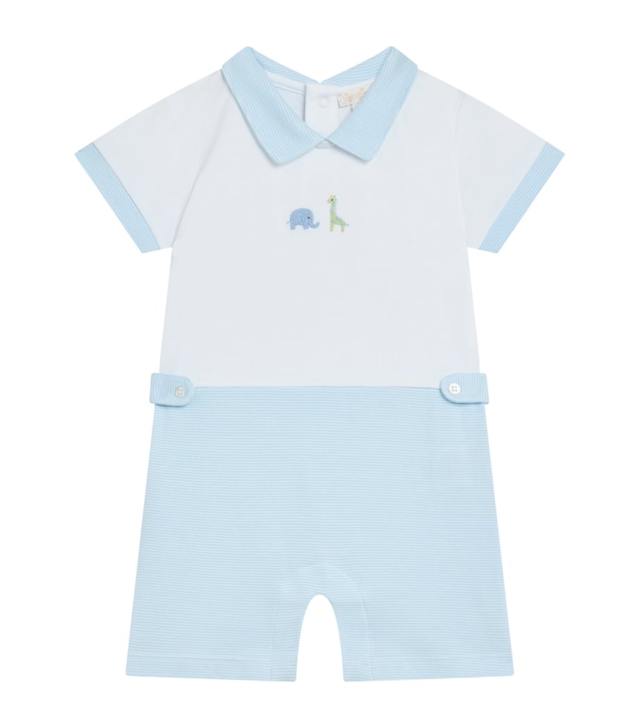 Pima Cotton Embroidered Safari Wild Playsuit (0-12 Months) K491LIGHT BLUE/WHITE Image 1