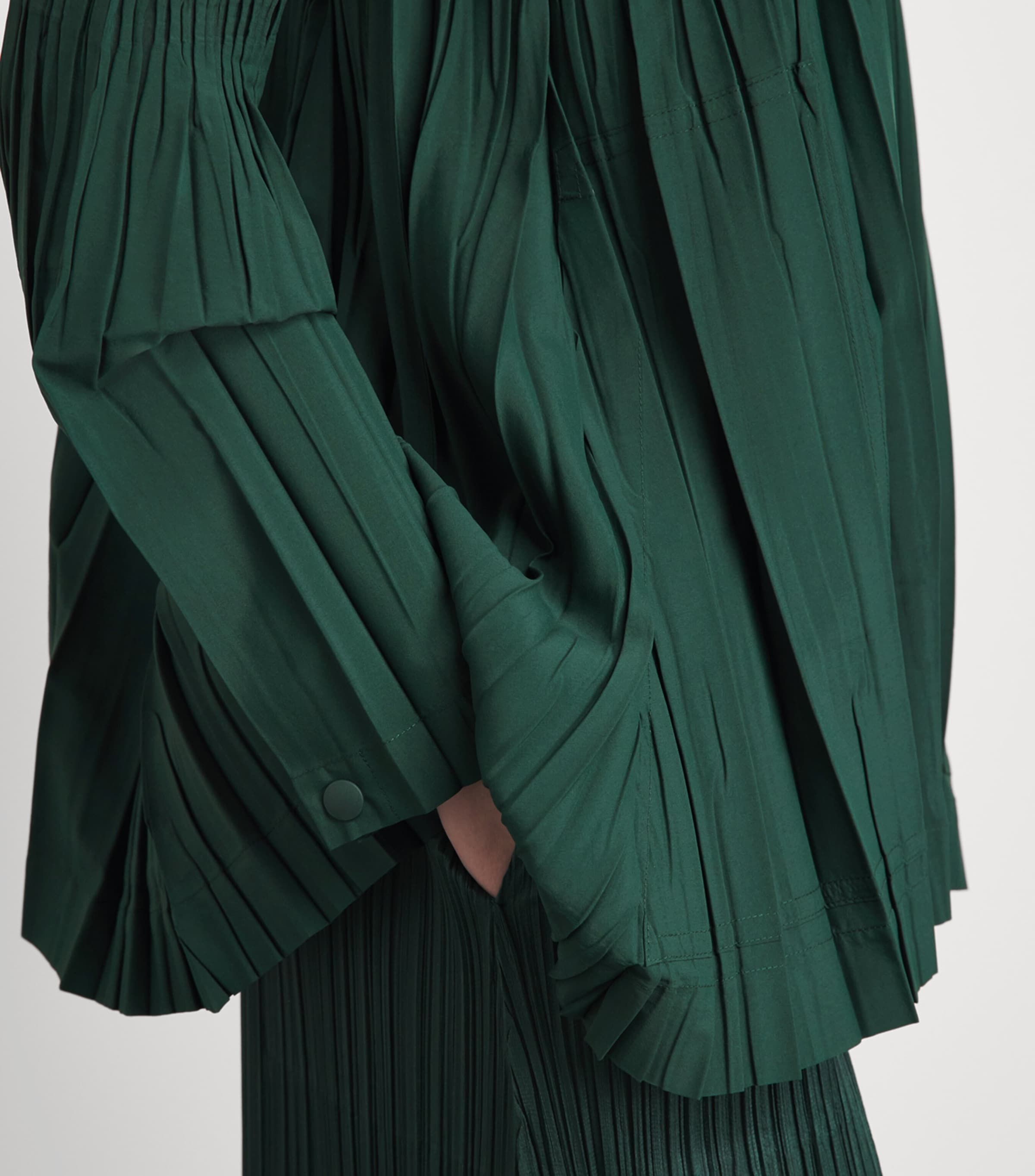 Pleats Please Issey Miyake Womens Pleated Float Coat Dark Green Image 3