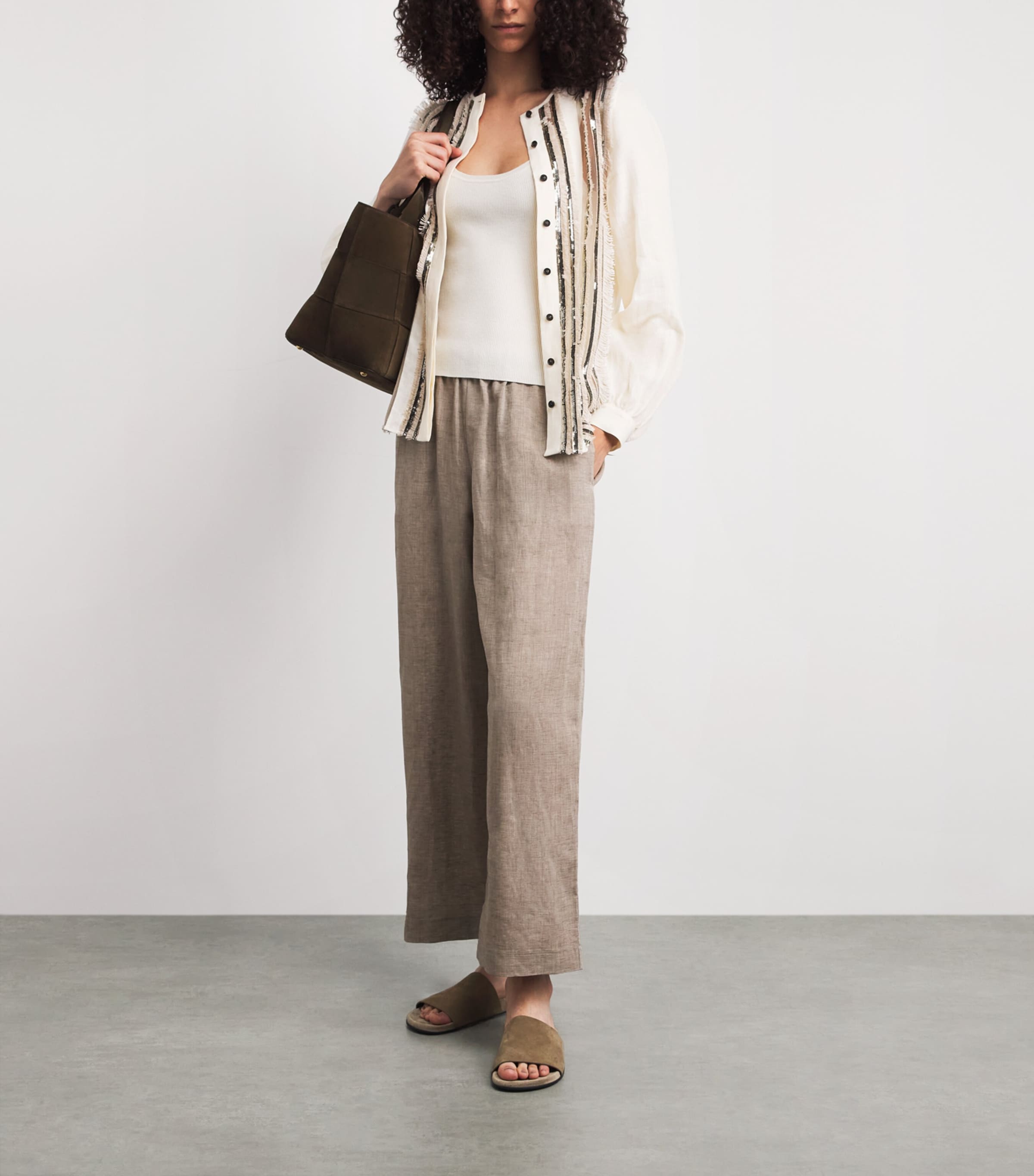 Kiton Womens Linen Sequinned Shirt Beige Image 2