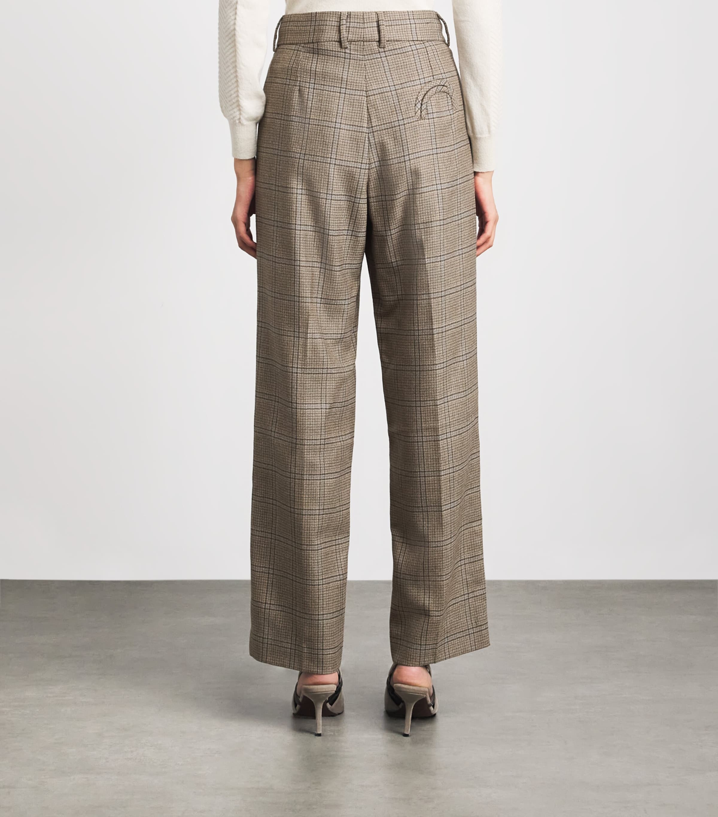 Blazé Milano Womens Virgin Wool Check Fox Tailored Trousers Beige Image 5