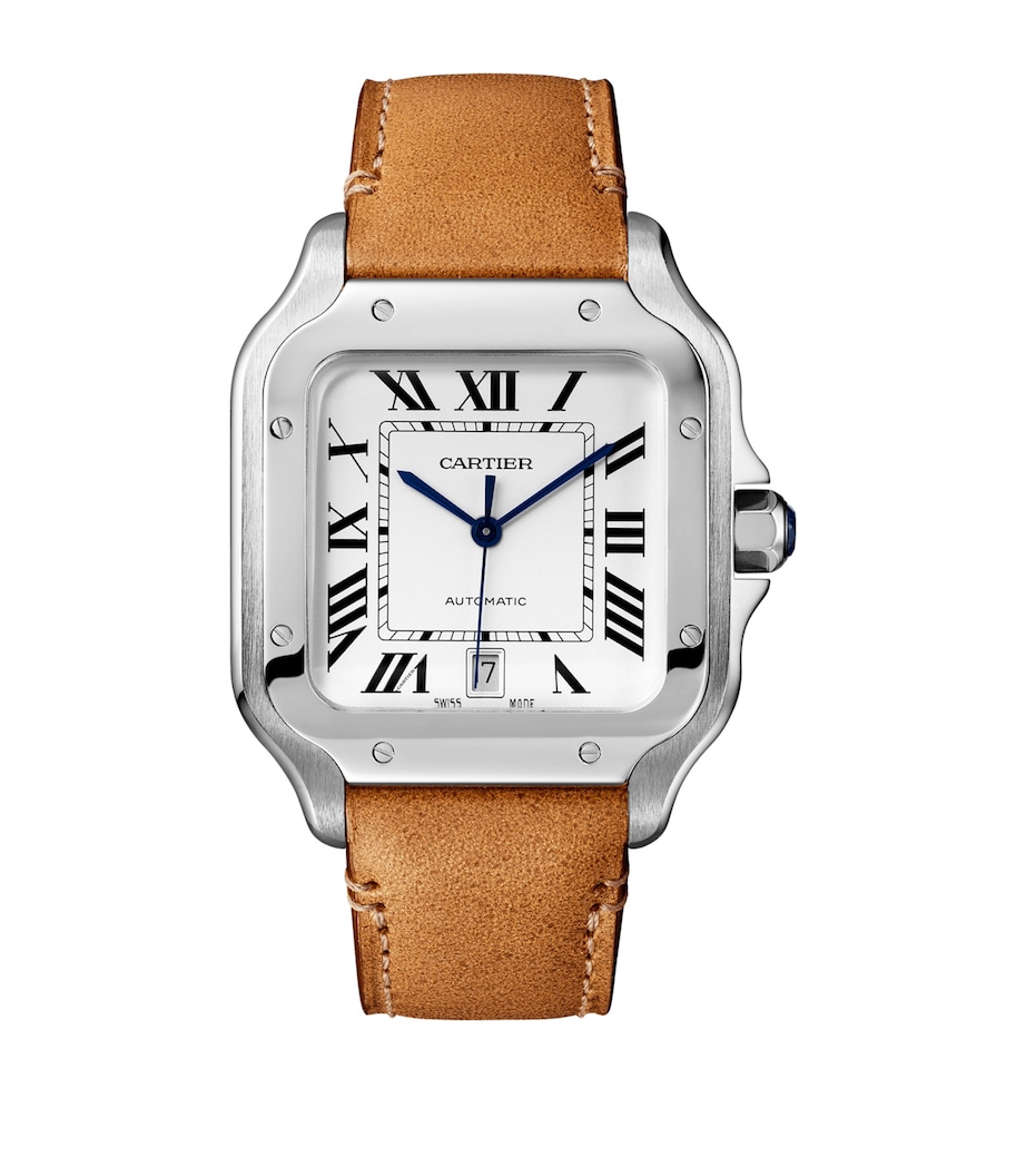 Large Steel Santos de Cartier Watch 39.8mm GREY Image 10