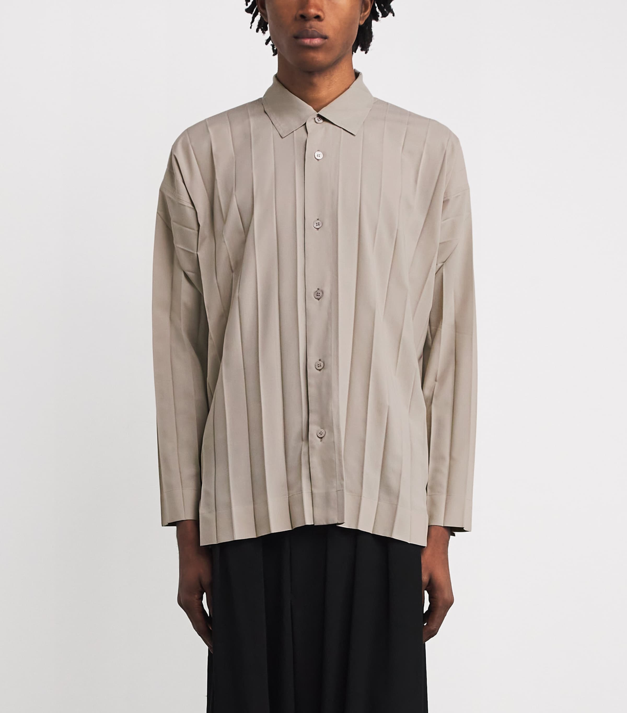 Homme Plissé Issey Miyake Mens Wide Pleated Shirt Gray Image 3