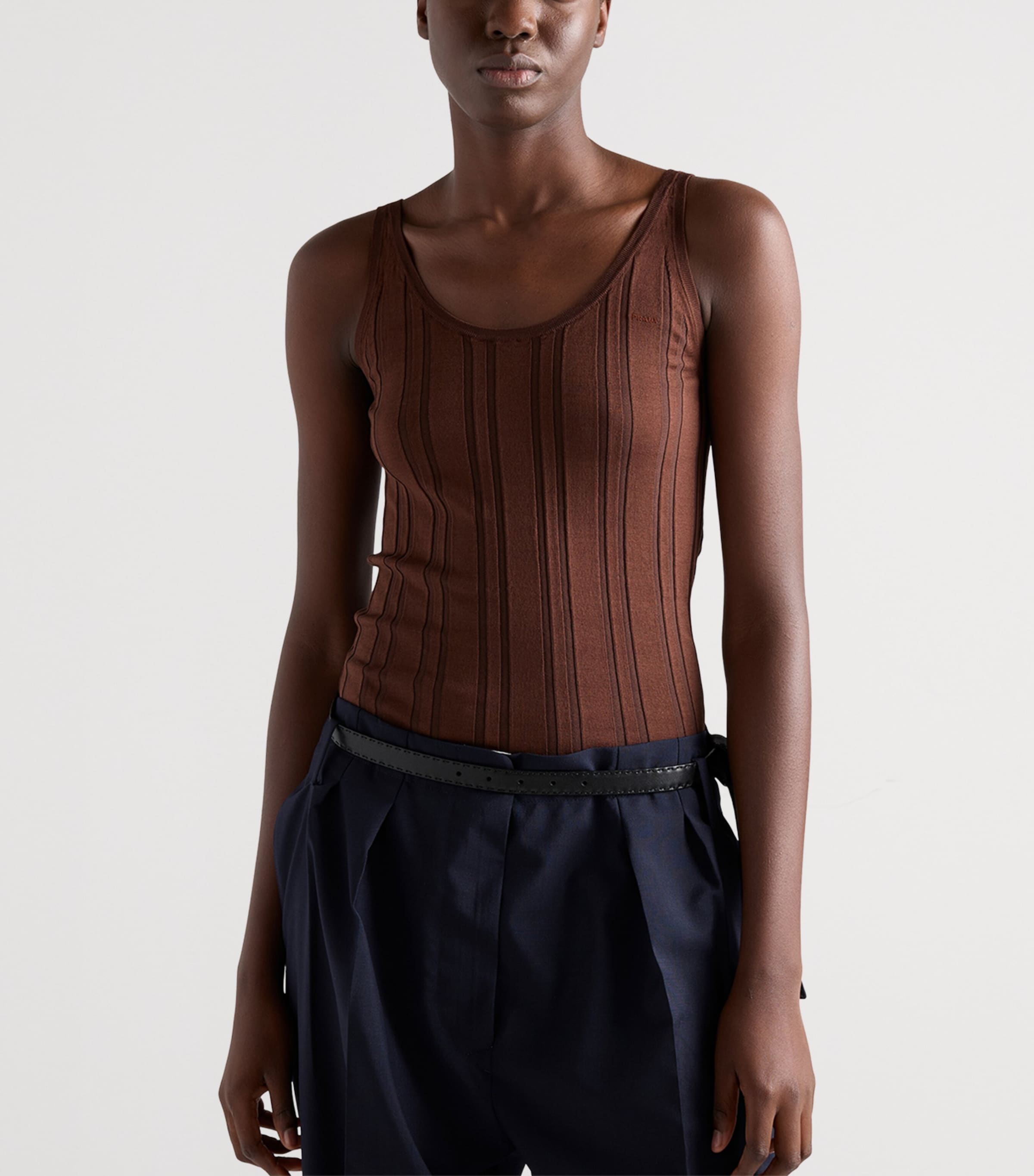 Prada Womens Cotton Ribbed Vest Top Brown Image 4