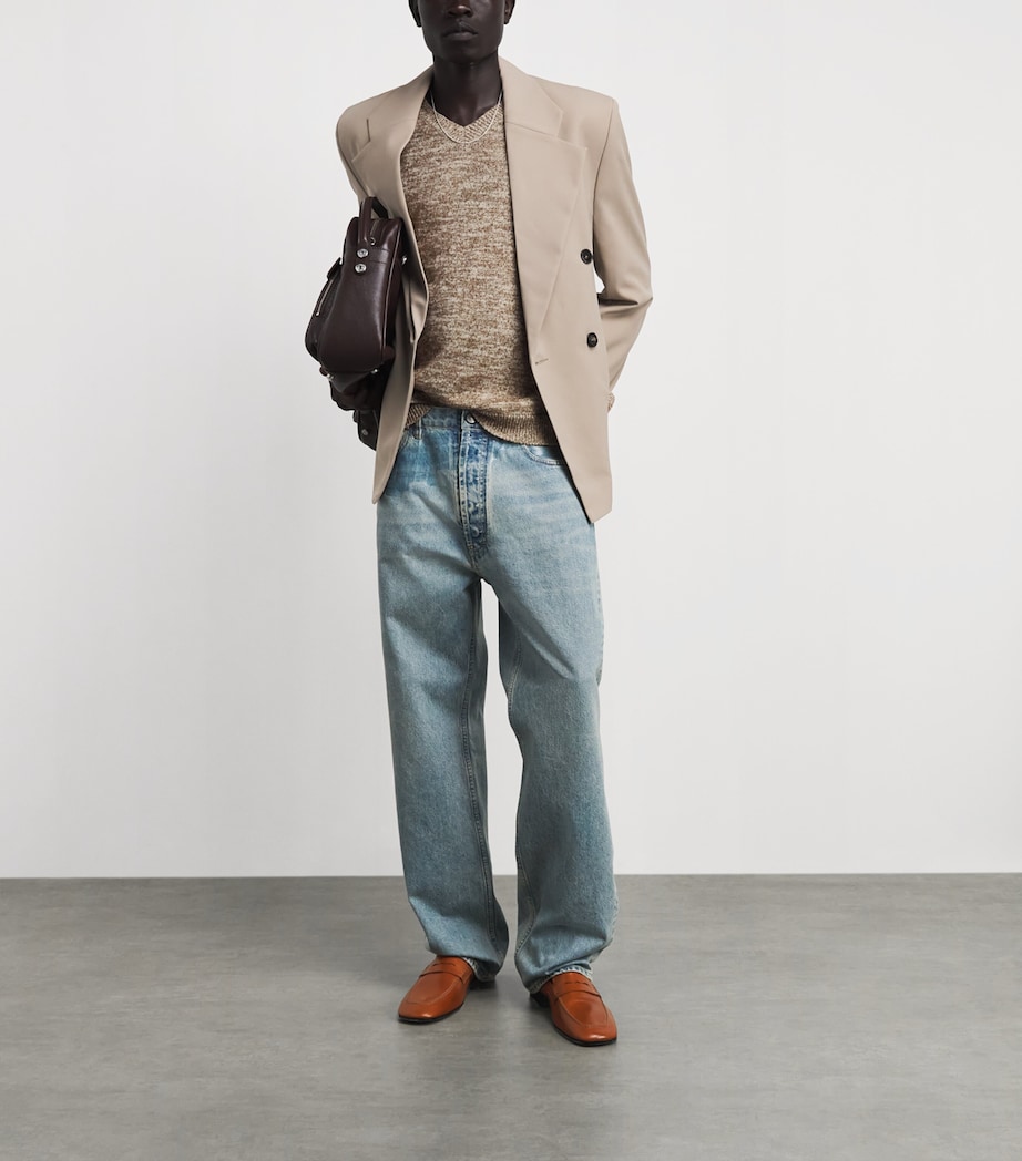 Maison Margiela Mens Wool V-Neck Sweater Brown/beige Image 2