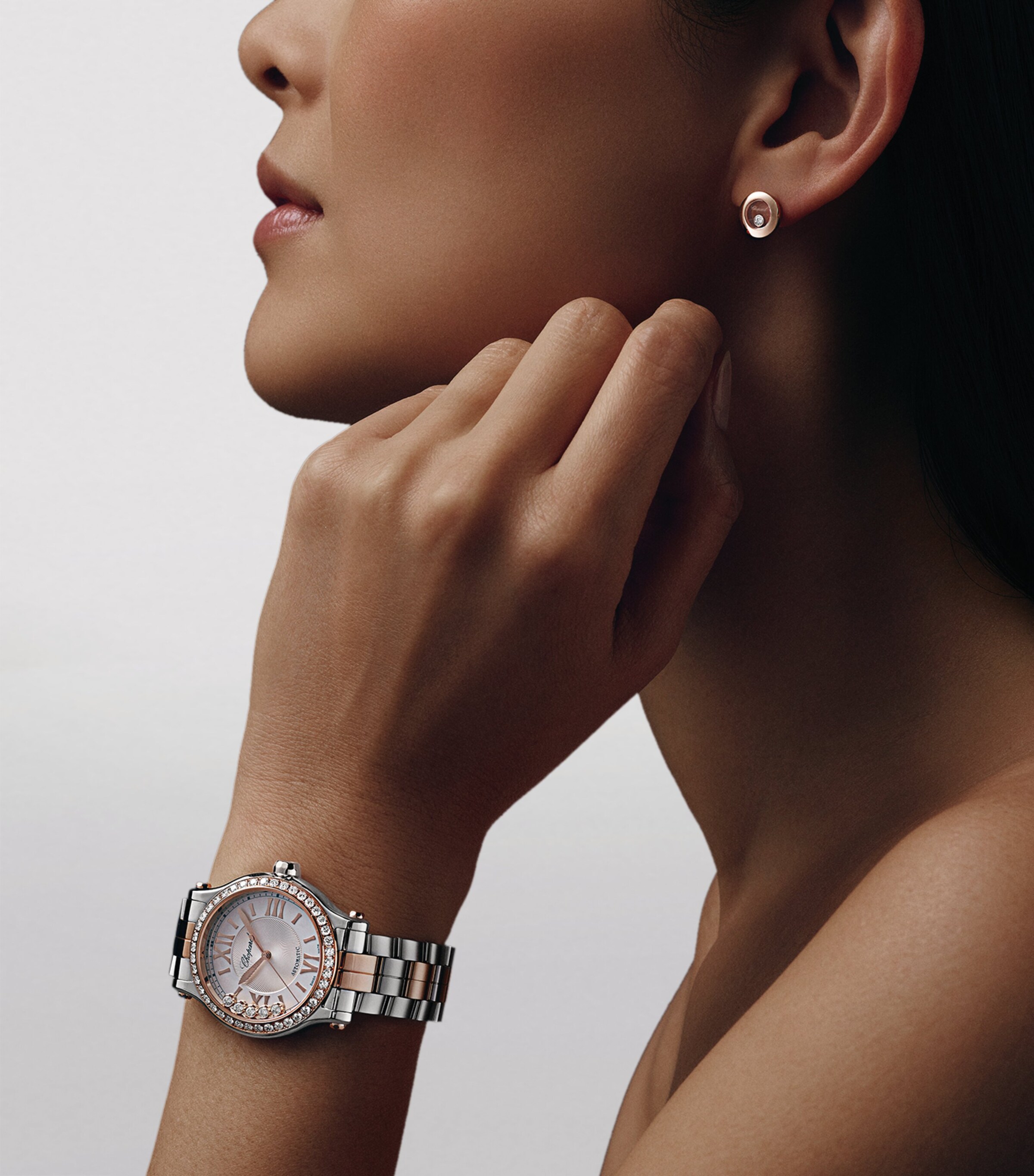 Rose Gold, Stainless Steel and Diamond Happy Sport Automatic Watch 33mm ROSE GOLD/STAINLESS Image 9