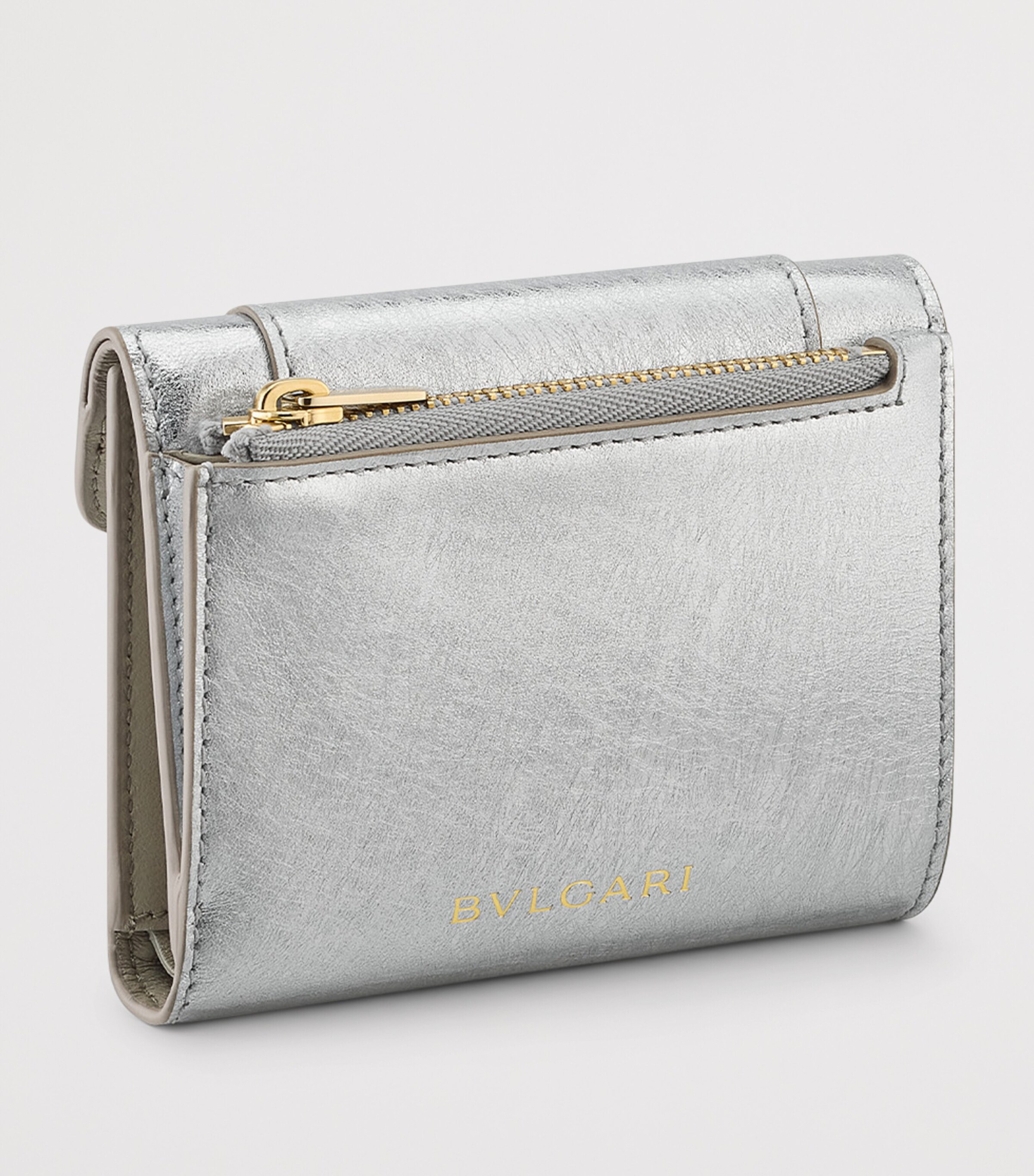 Bvlgari Metallic Leather Serpenti Forever Compact Wallet Silver Image 2
