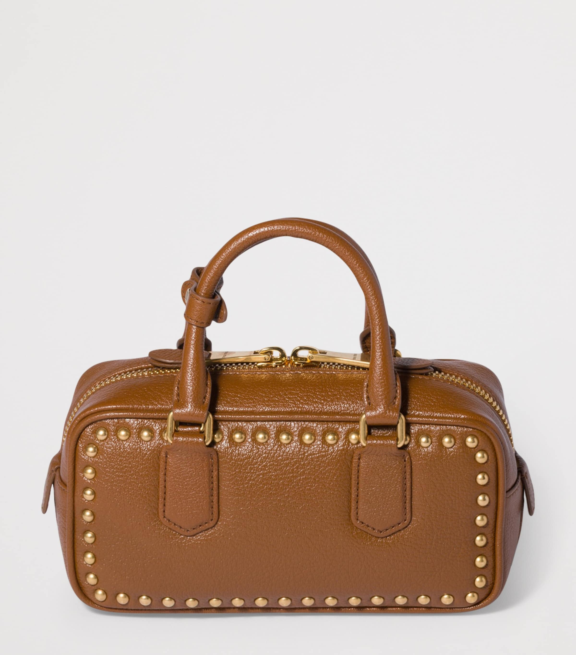 Miu Miu Brown Leather Studded Arcadie Top-Handle Bag | Harrods UK