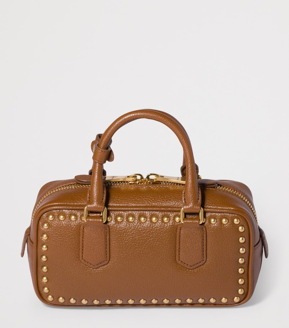Miu Miu Leather Studded Arcadie Top-Handle Bag Brown Image 4