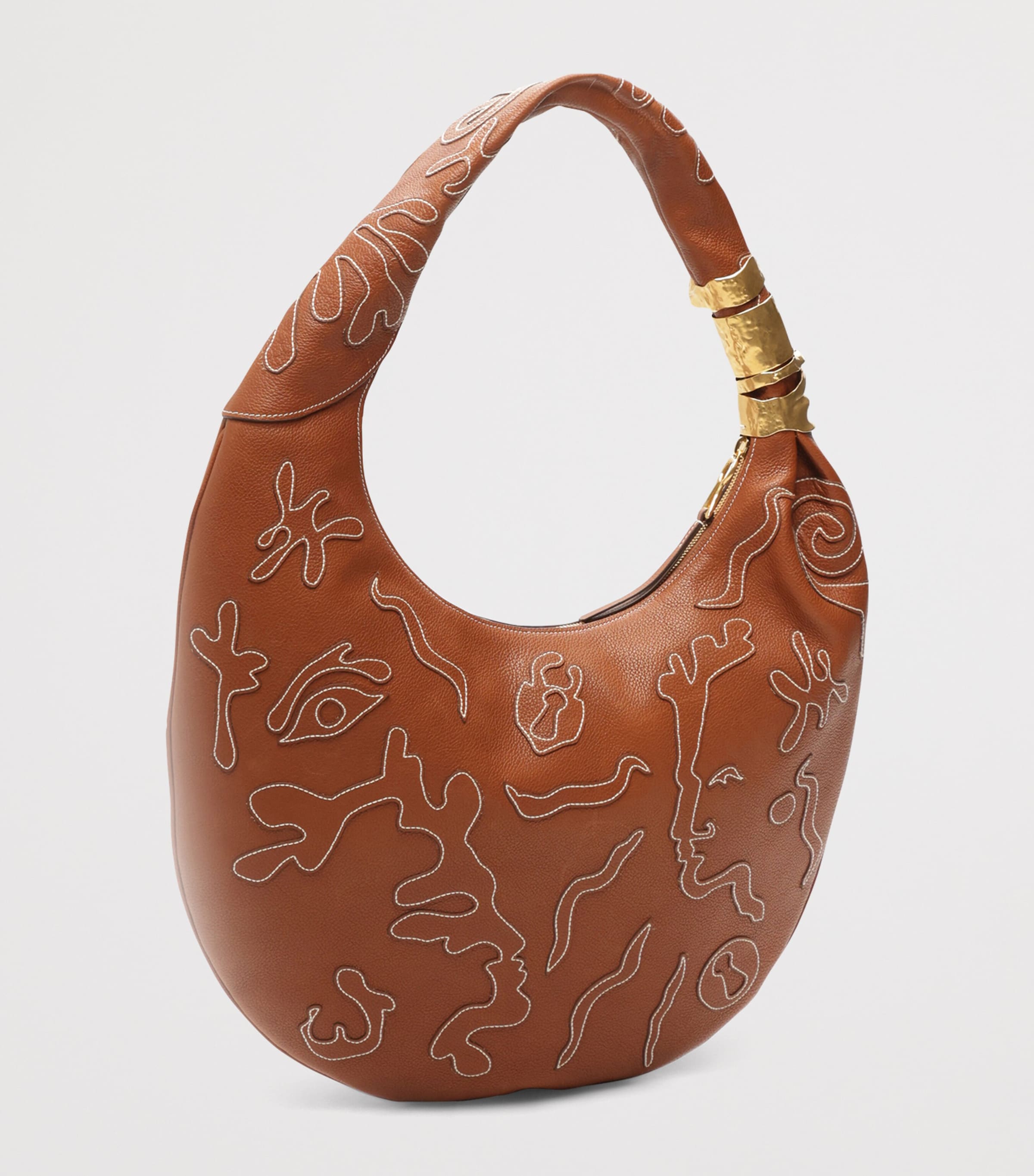 Large Leather Embroidered Soufflé Shoulder Bag 806 CARAMEL Image 3