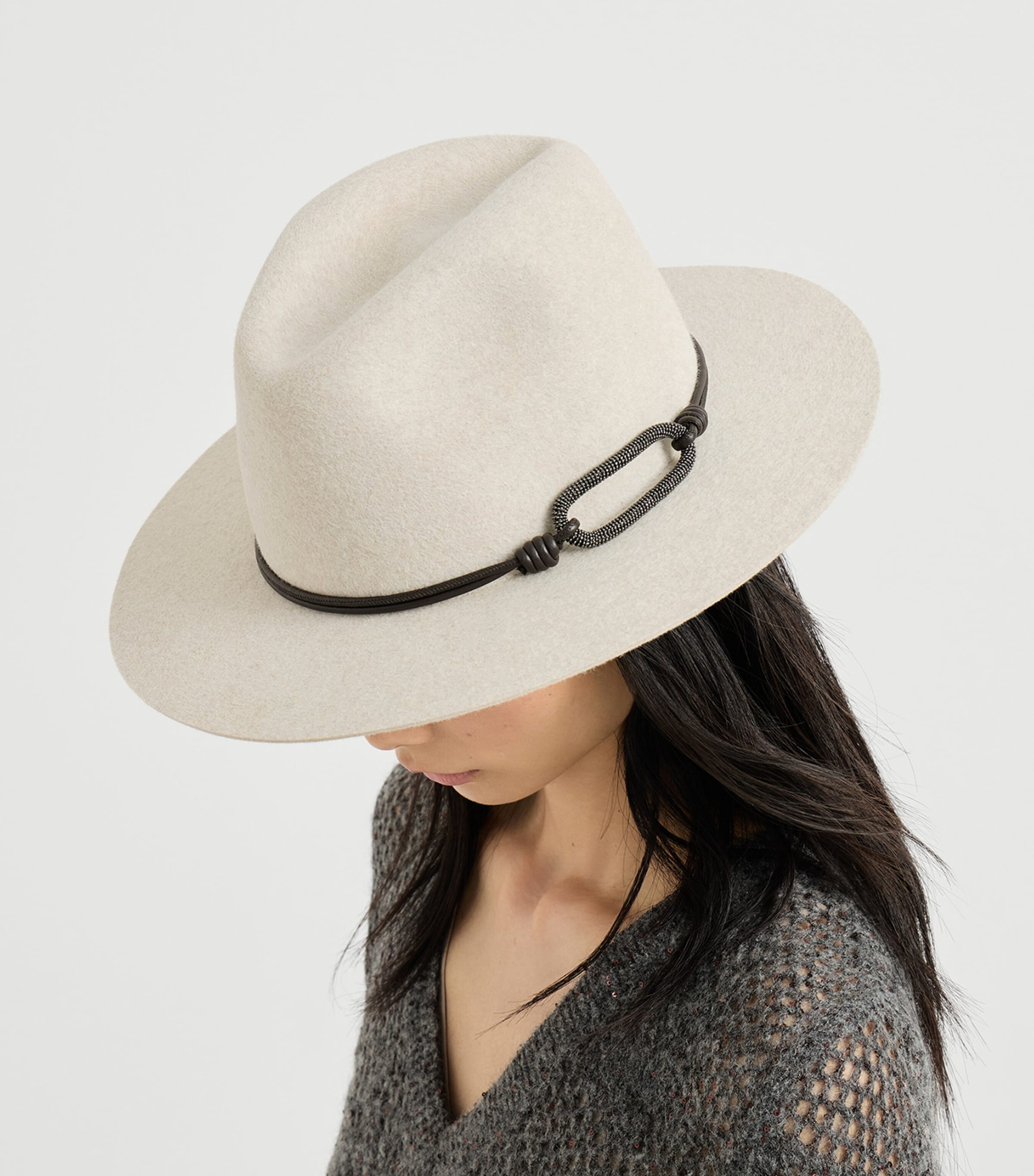 Brunello Cucinelli Felt Monili Fedora Hat Pearl Grey Image 2