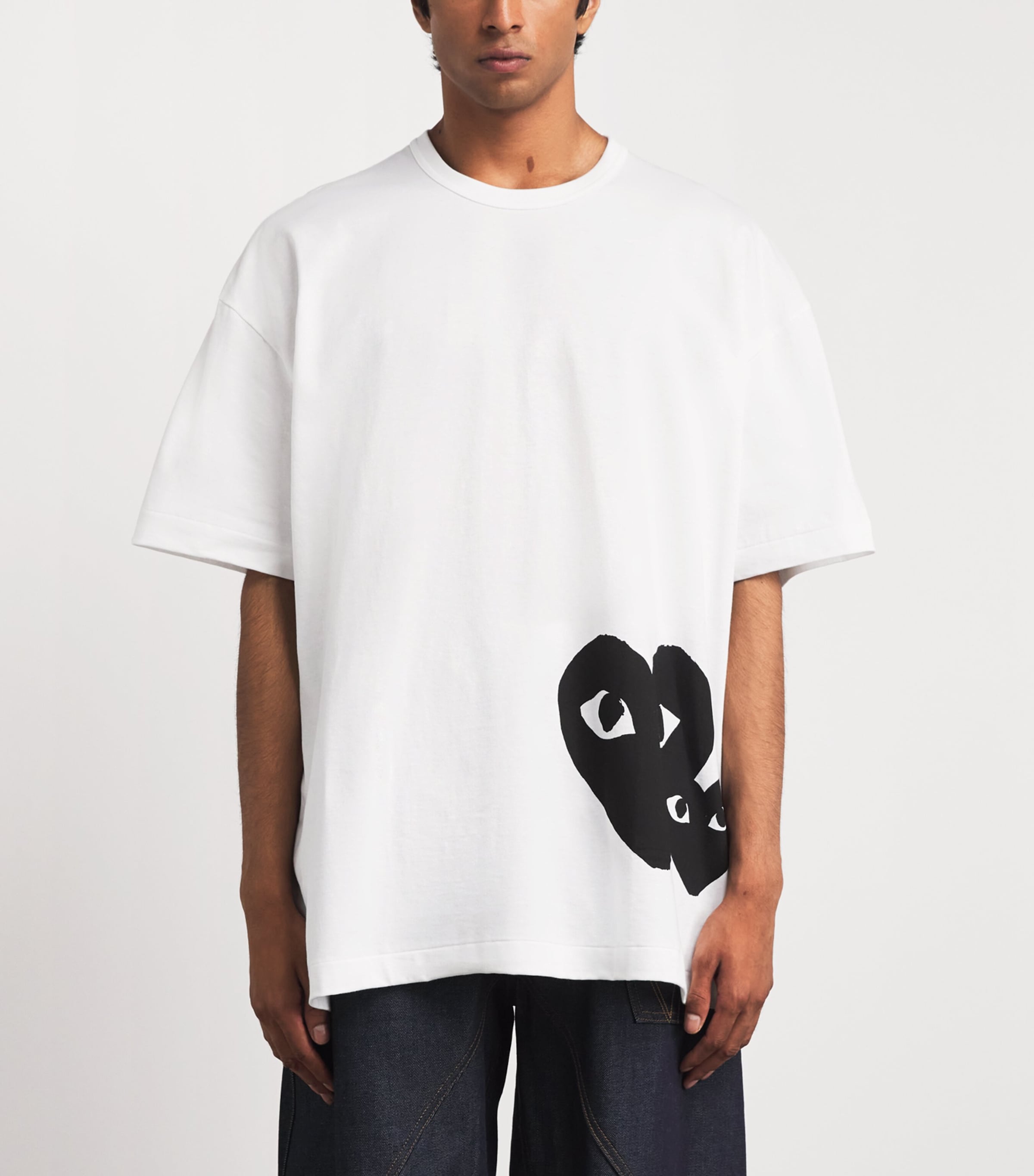 Comme Des Garçons Mens Cotton Oversized Double Heart T-Shirt White/black Image 4