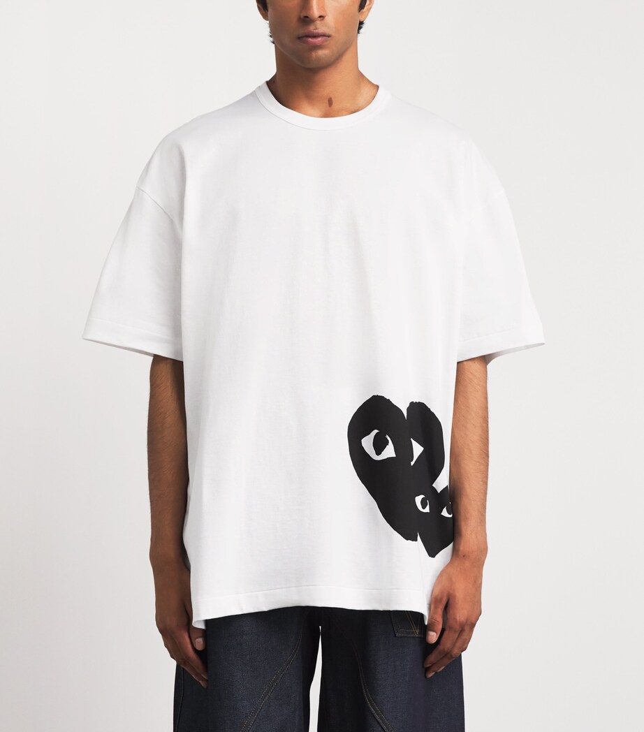 Comme Des Garçons Mens Cotton Oversized Double Heart T-Shirt White/black Image 4