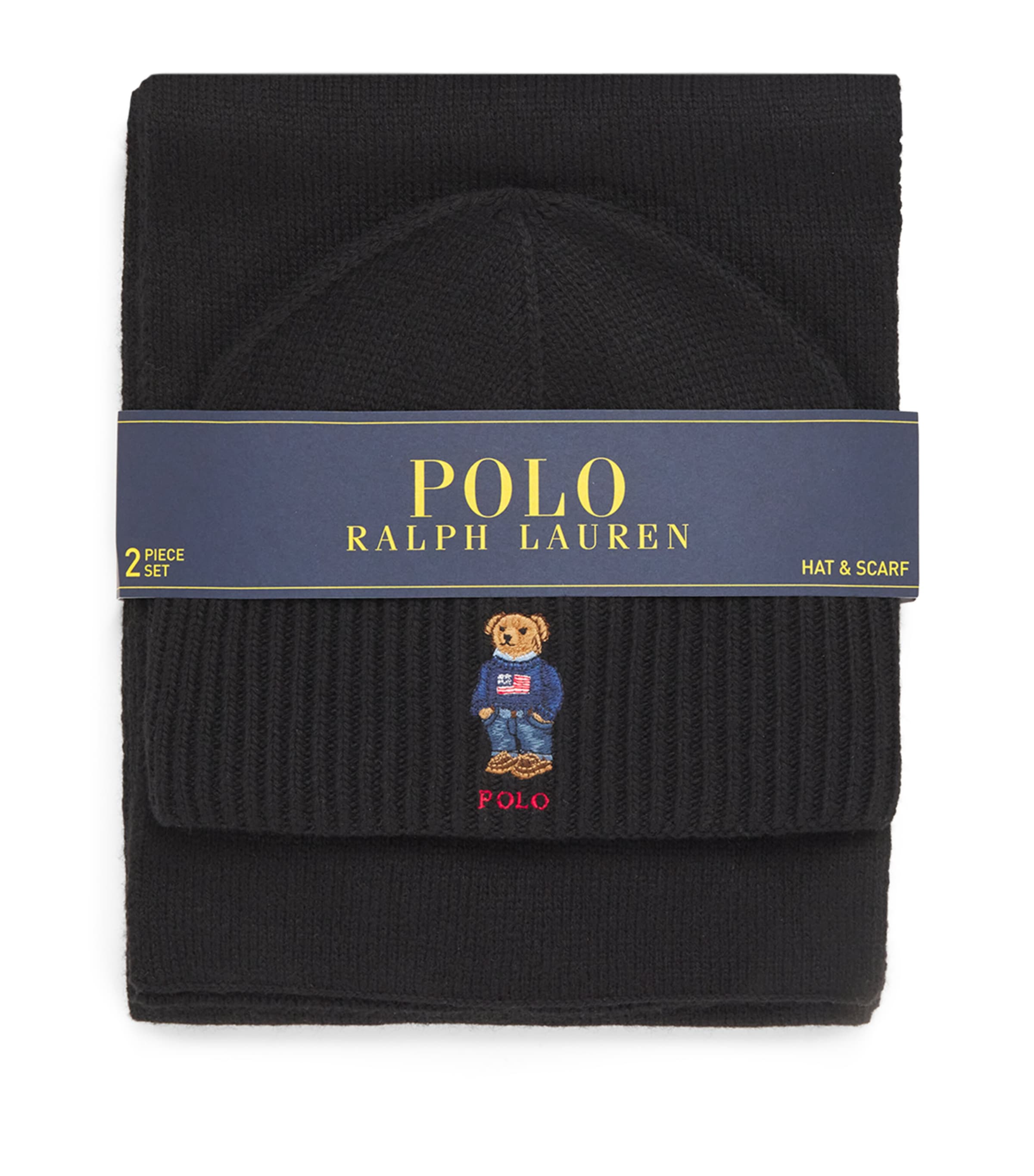 Polo Ralph Lauren Bear Hat And Scarf Gift Set In Black