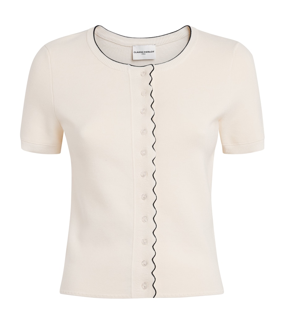 Claudie Pierlot Womens Contrast-Knit Cardigan Ecru Image 1