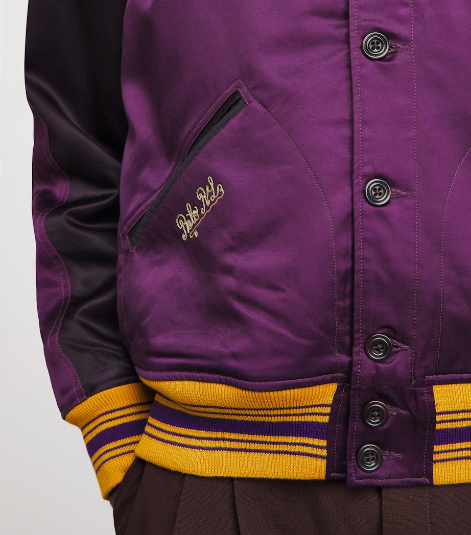 Polo Ralph Lauren Mens Satin Embroidered Bomber Jacket Brgnd Rs/st Prpl Mlt Image 3