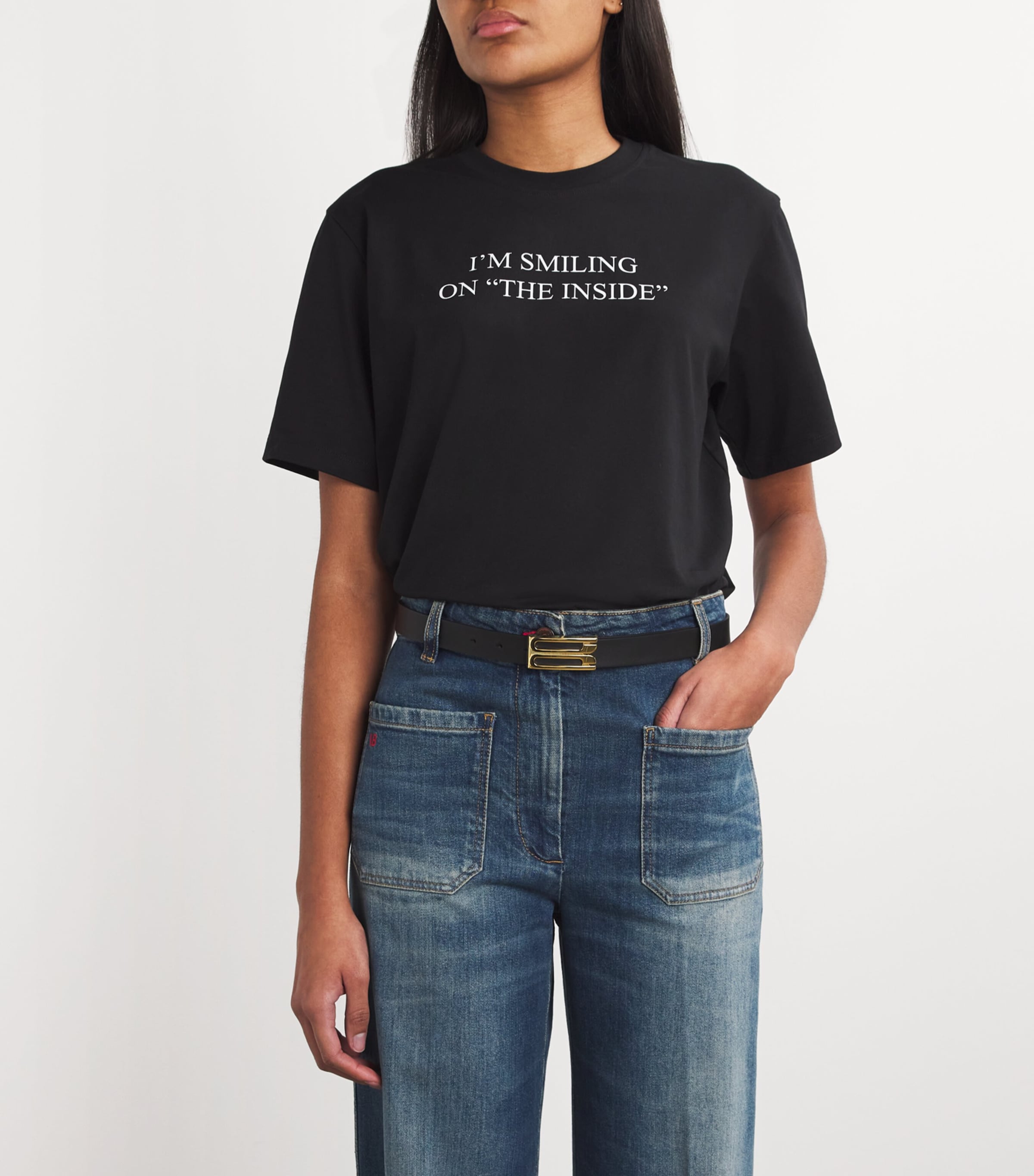 Leather B-Buckle Belt BLACK Image 2