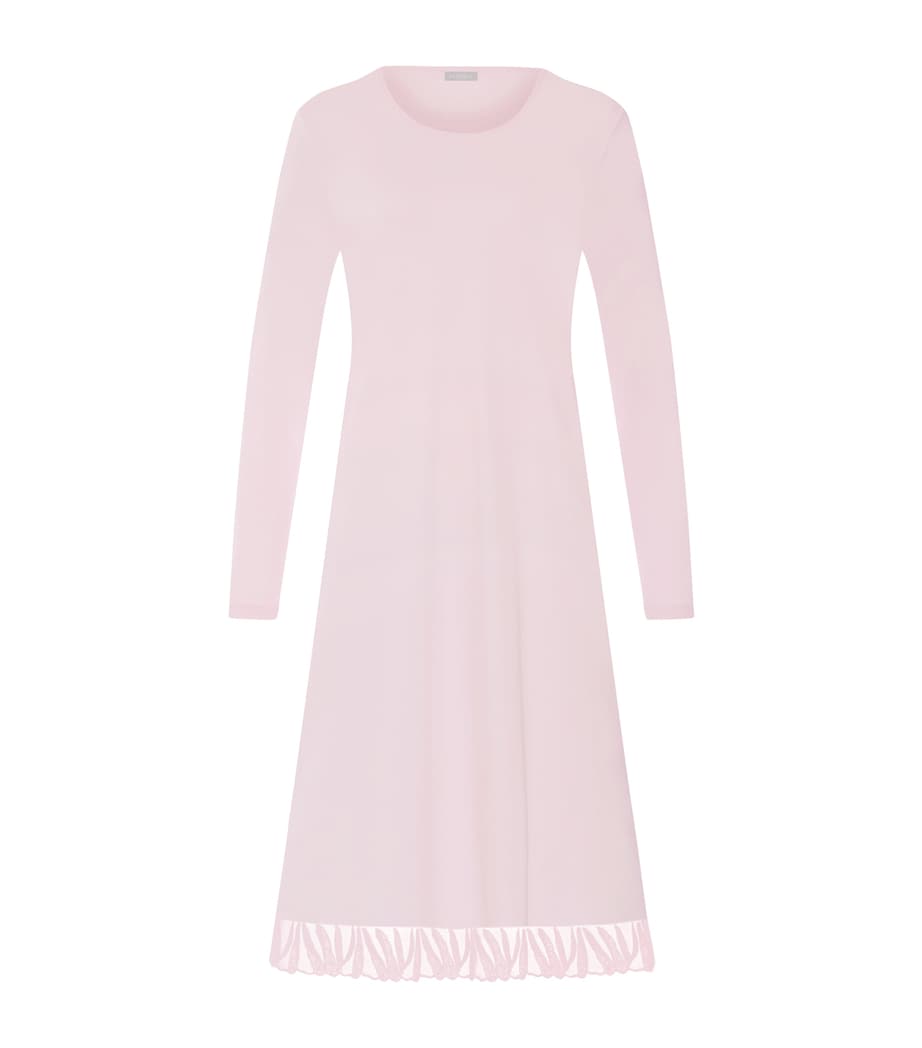 Hanro Womens Cotton Rosaria Long-Sleeve Nightdress Rose Bath Image 1
