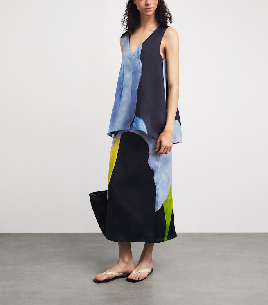 Lafayette 148 Womens Silk Iris Print Tank Top Inkmu Ink Multi Image 2