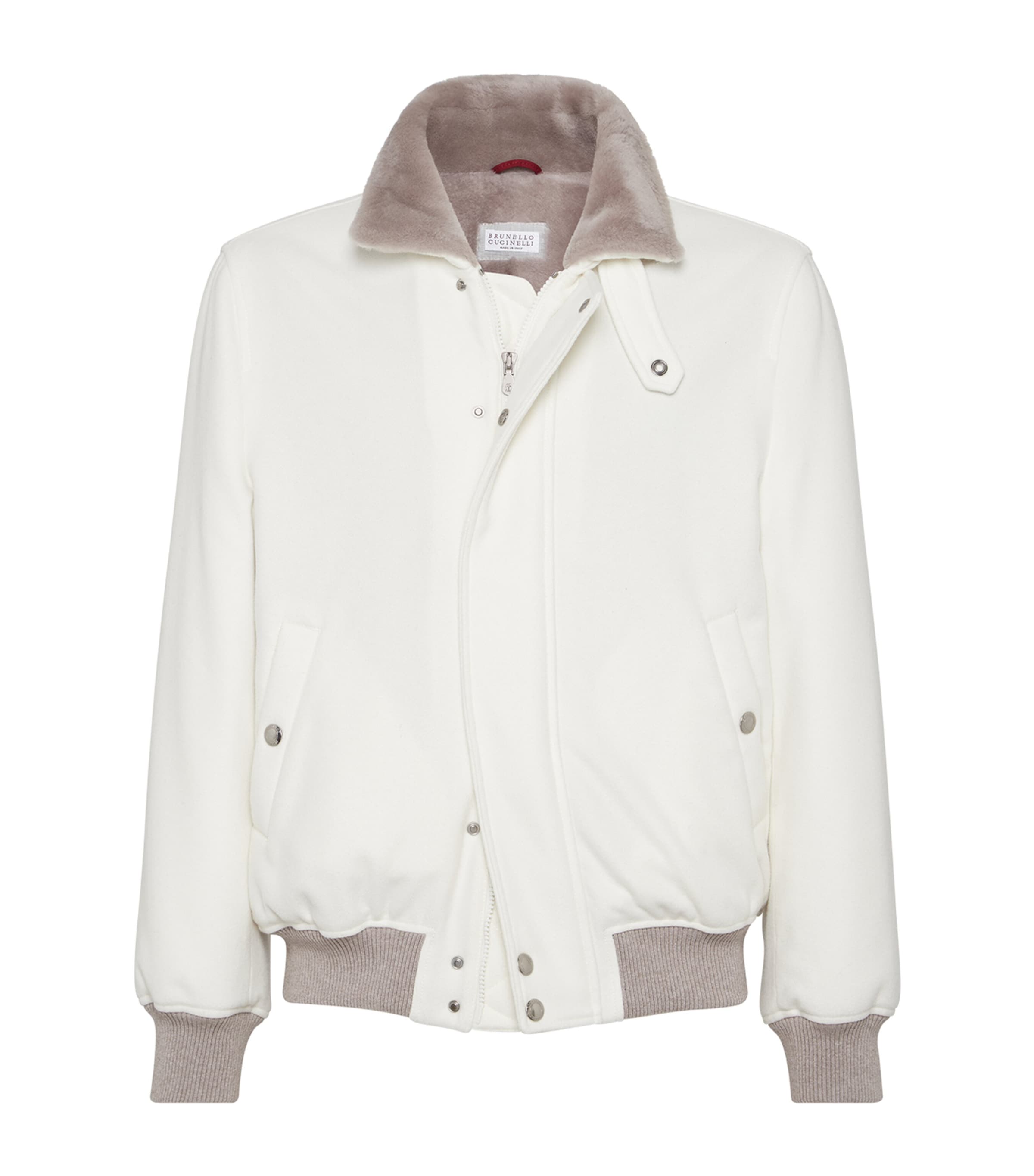 Brunello Cucinelli Cashmere Aviator Jacket In White