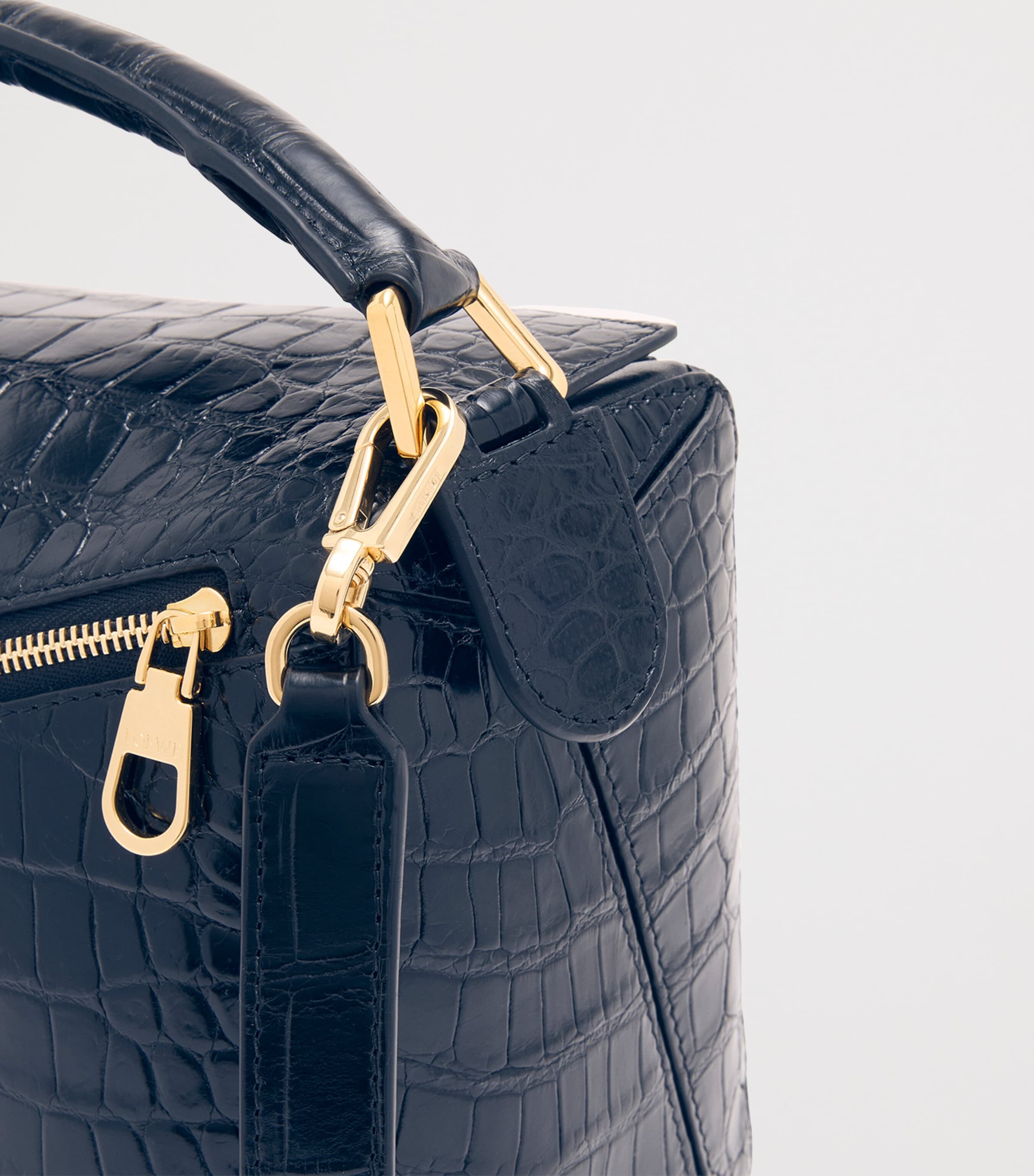 Small Crocodile Skin Puzzle Top-Handle Bag NAVY Image 11