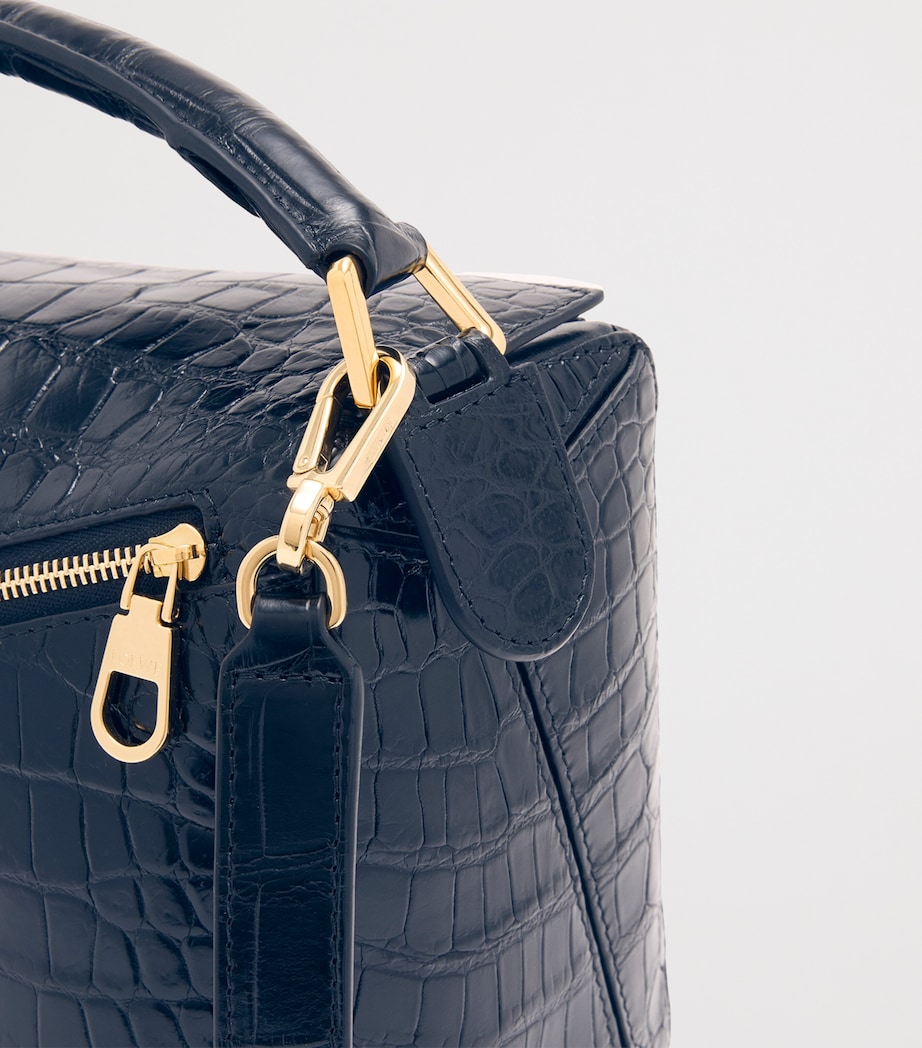 Small Crocodile Skin Puzzle Top-Handle Bag NAVY Image 11