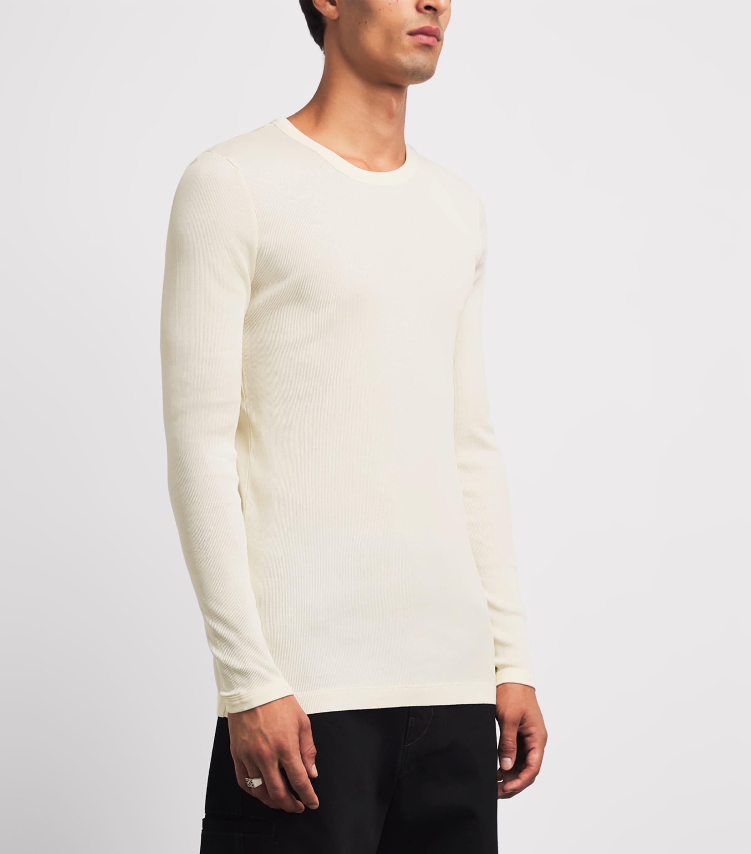 Lemaire Mens Ribbed Cotton Long-Sleeve T-Shirt Light Cream Image 4