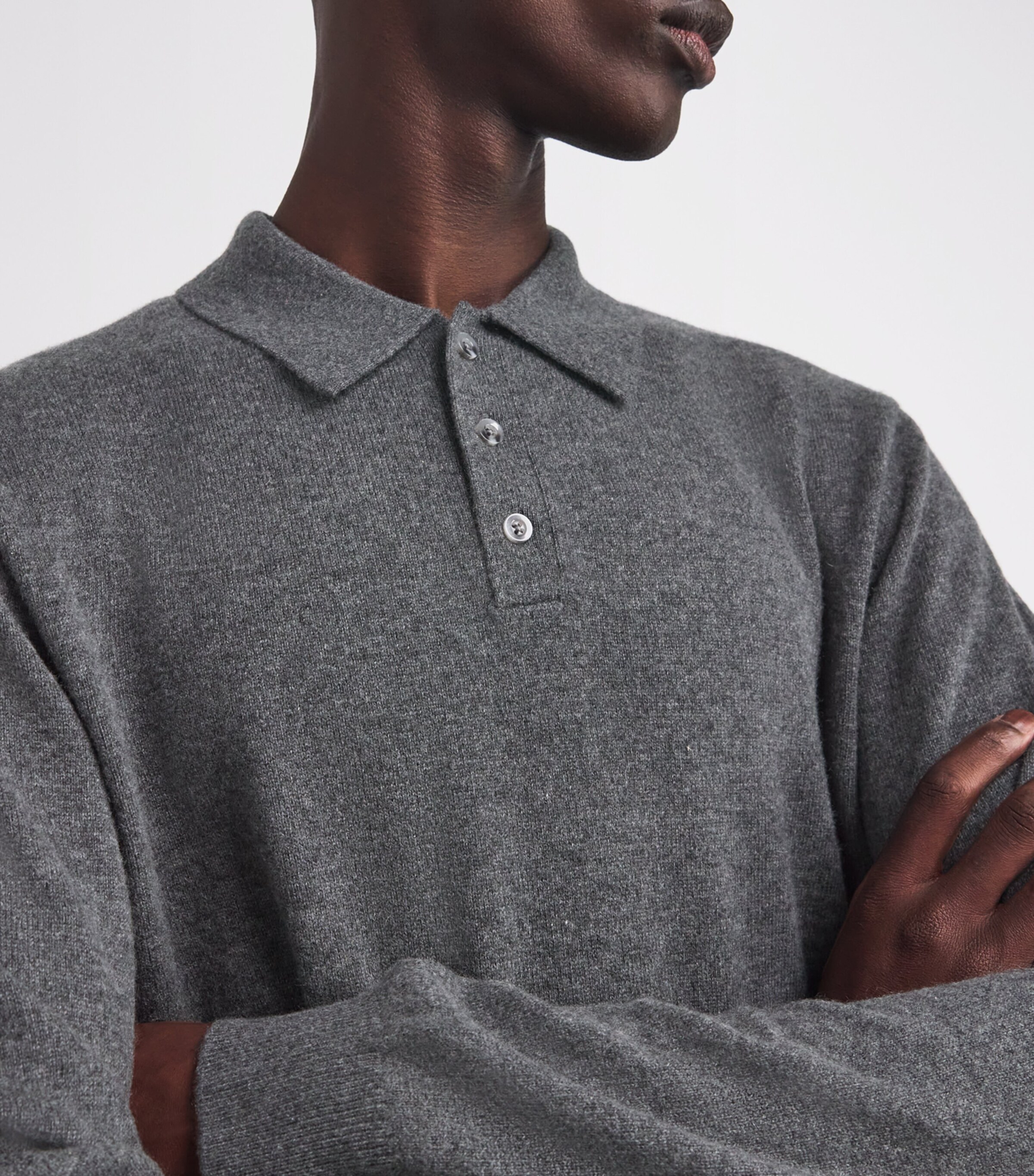 Cashmere Long-Sleeve Polo Shirt 1PG - GREY Image 6