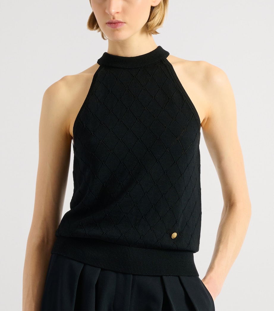 Balmain Womens Virgin Wool Quilted Effect Top Noir Image 3