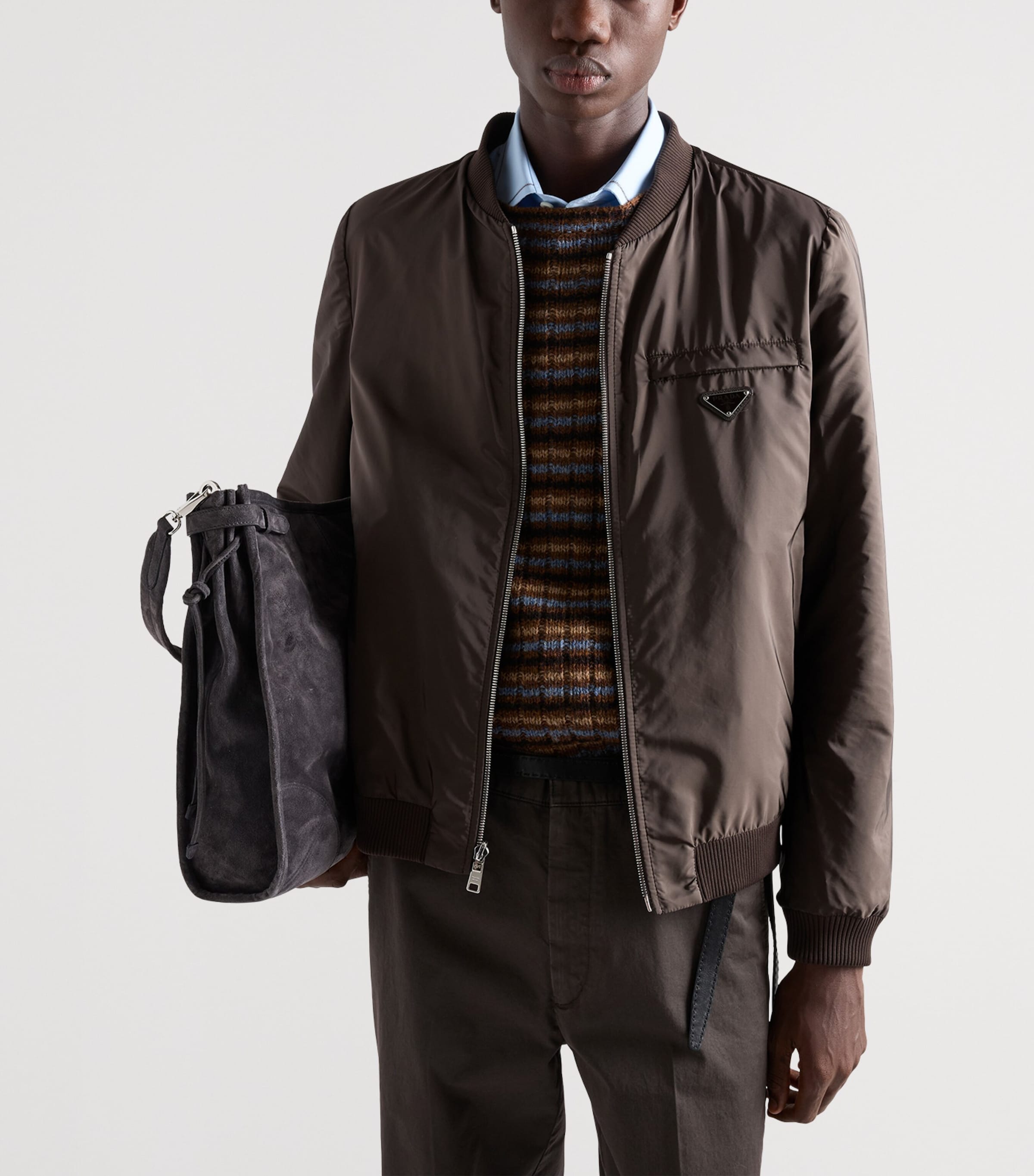 Prada Mens Reversible Nappa Leather Bomber Jacket Brown Image 4
