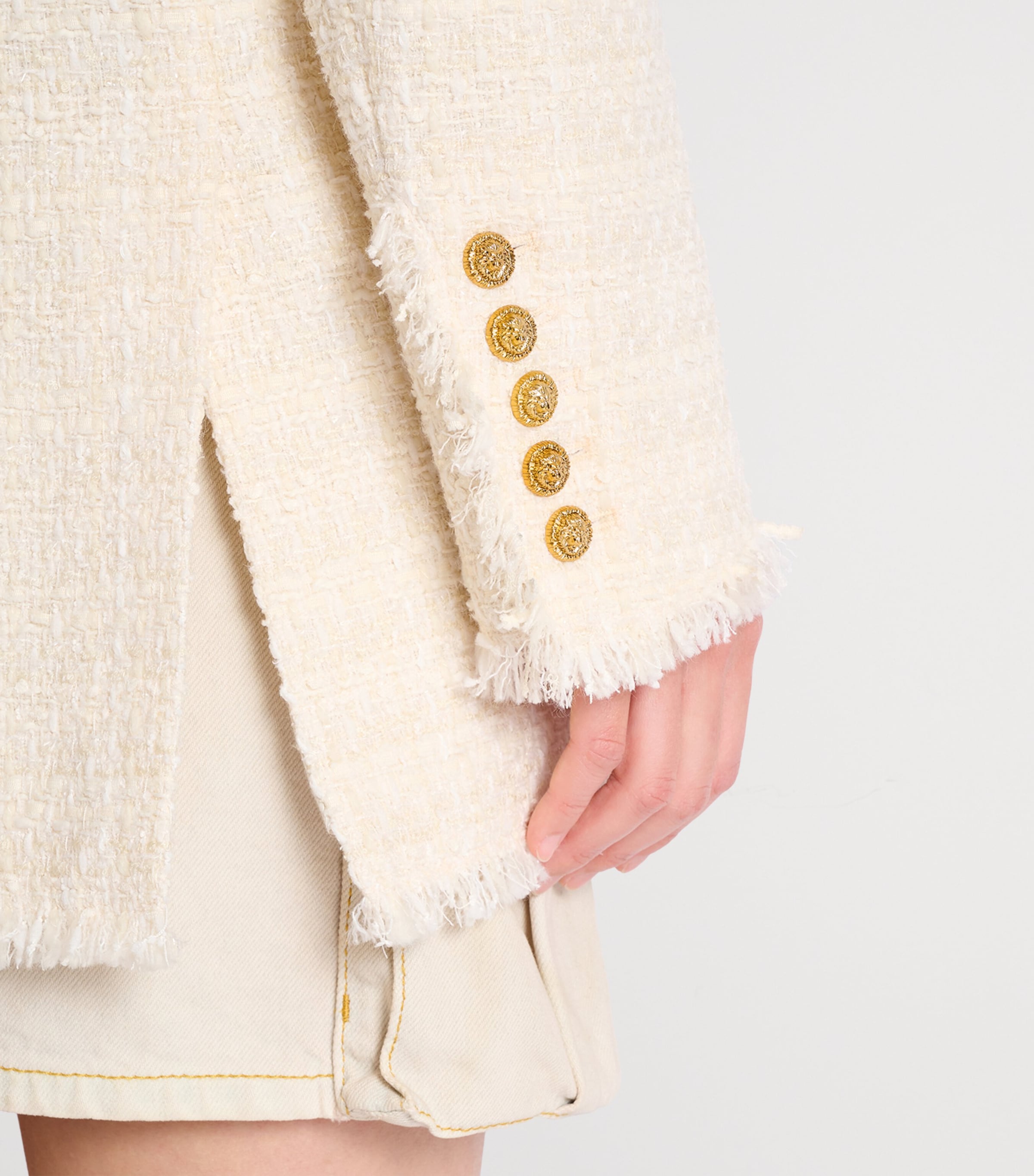 Balmain Womens Tweed Double-Breasted Blazer Blanc Image 6