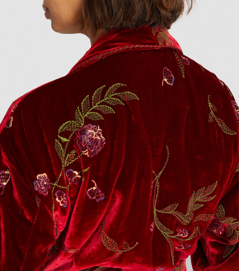 Embroidered Velvet Robe RED Image 4