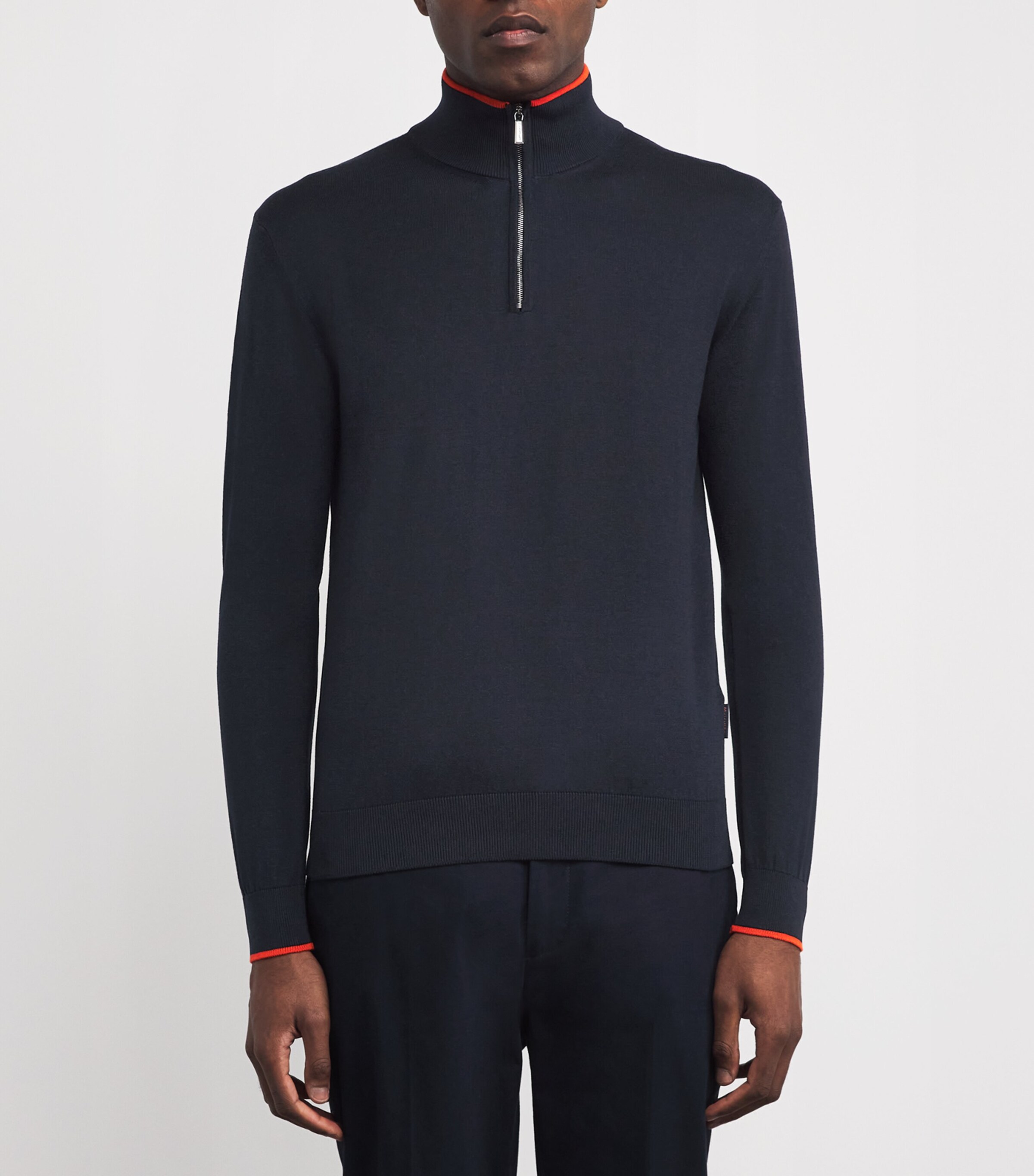 Moorer Mens Silk-Cotton Half-Zip Golf Sweater Navy/arancio Image 3
