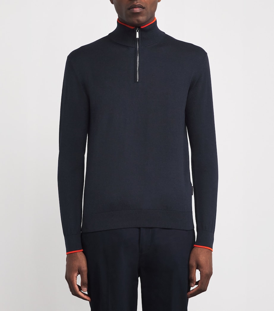 Moorer Mens Silk-Cotton Half-Zip Golf Sweater Navy/arancio Image 3