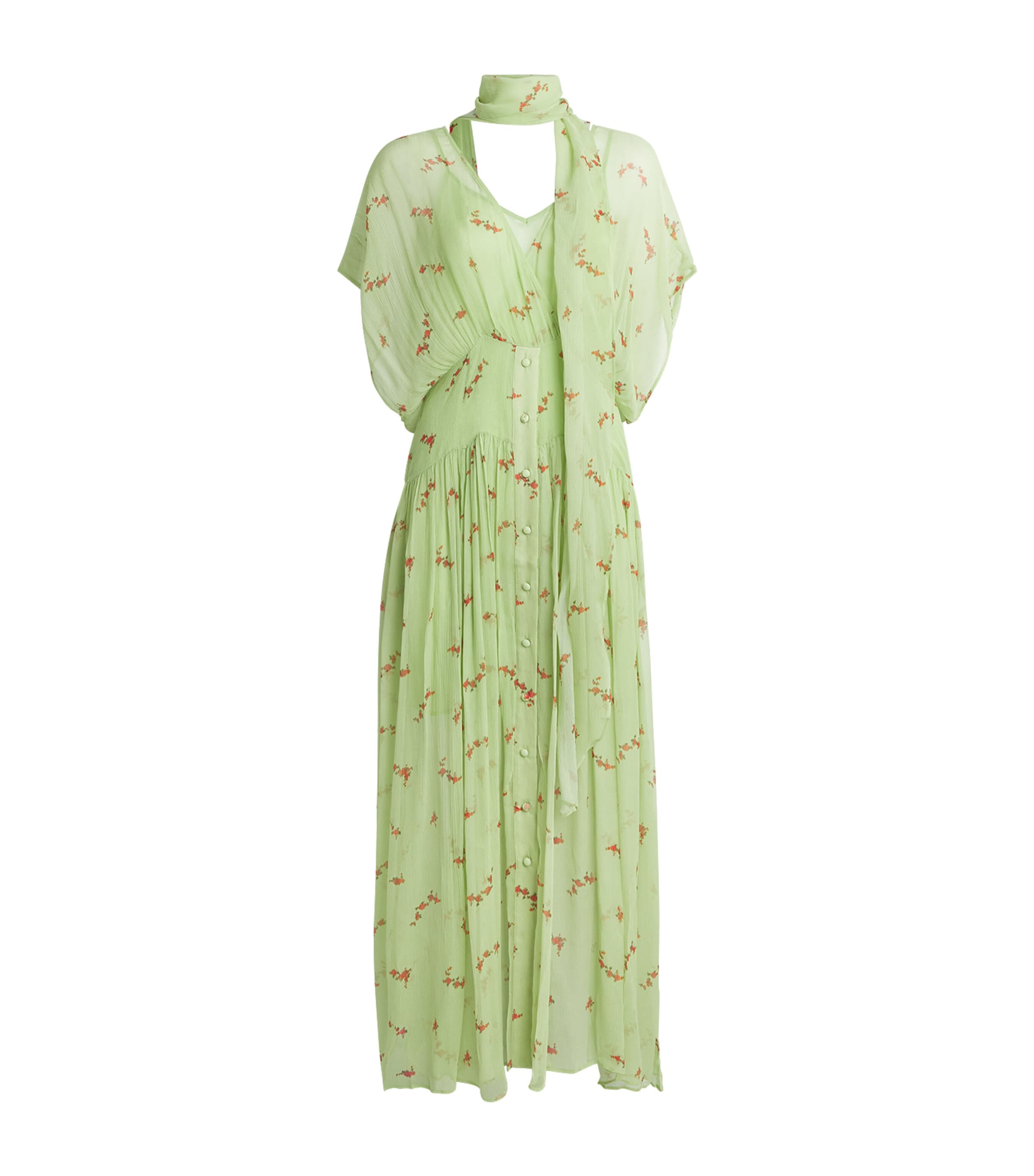GANNI Womens Organic Silk Floral Midi Dress Seedling Image 1