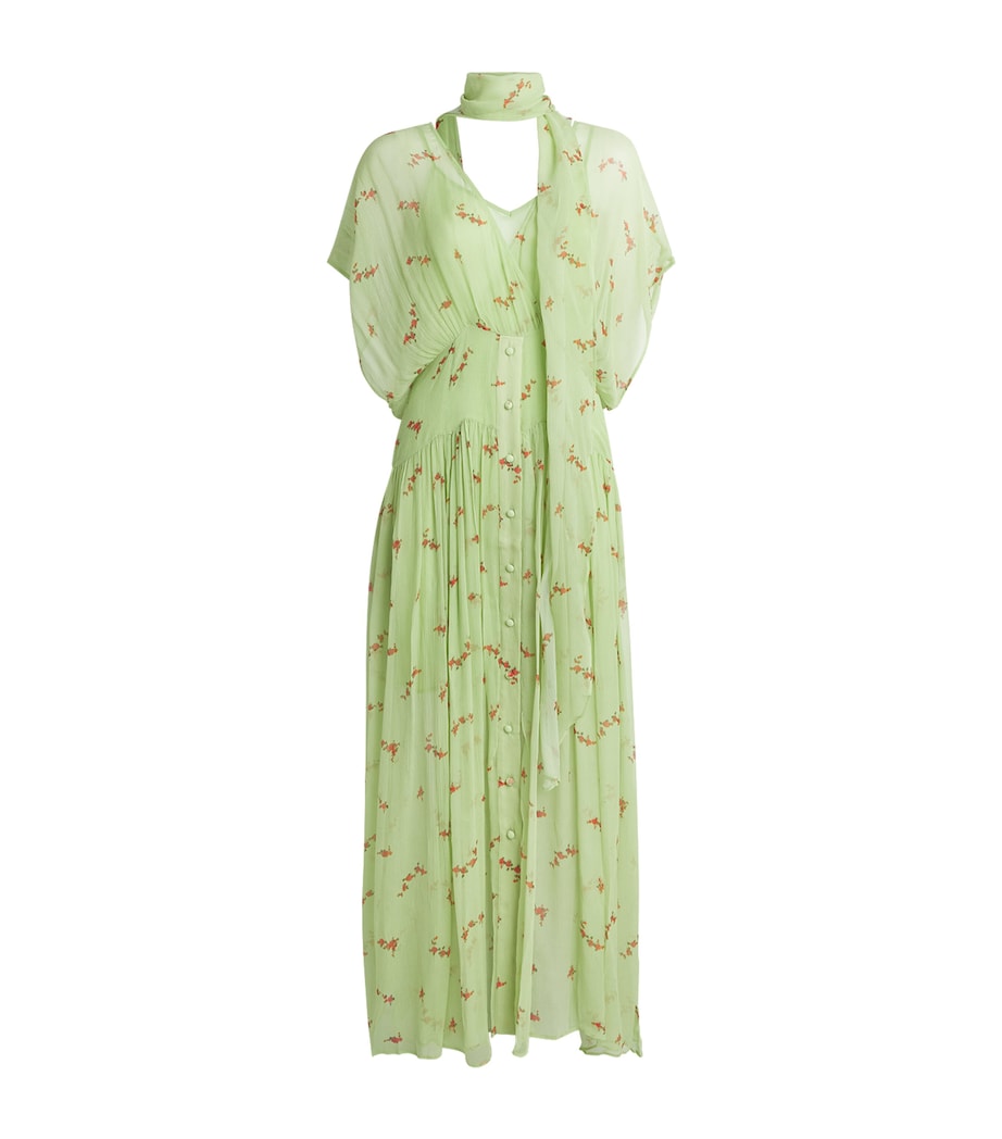 GANNI Womens Organic Silk Floral Midi Dress Seedling Image 1