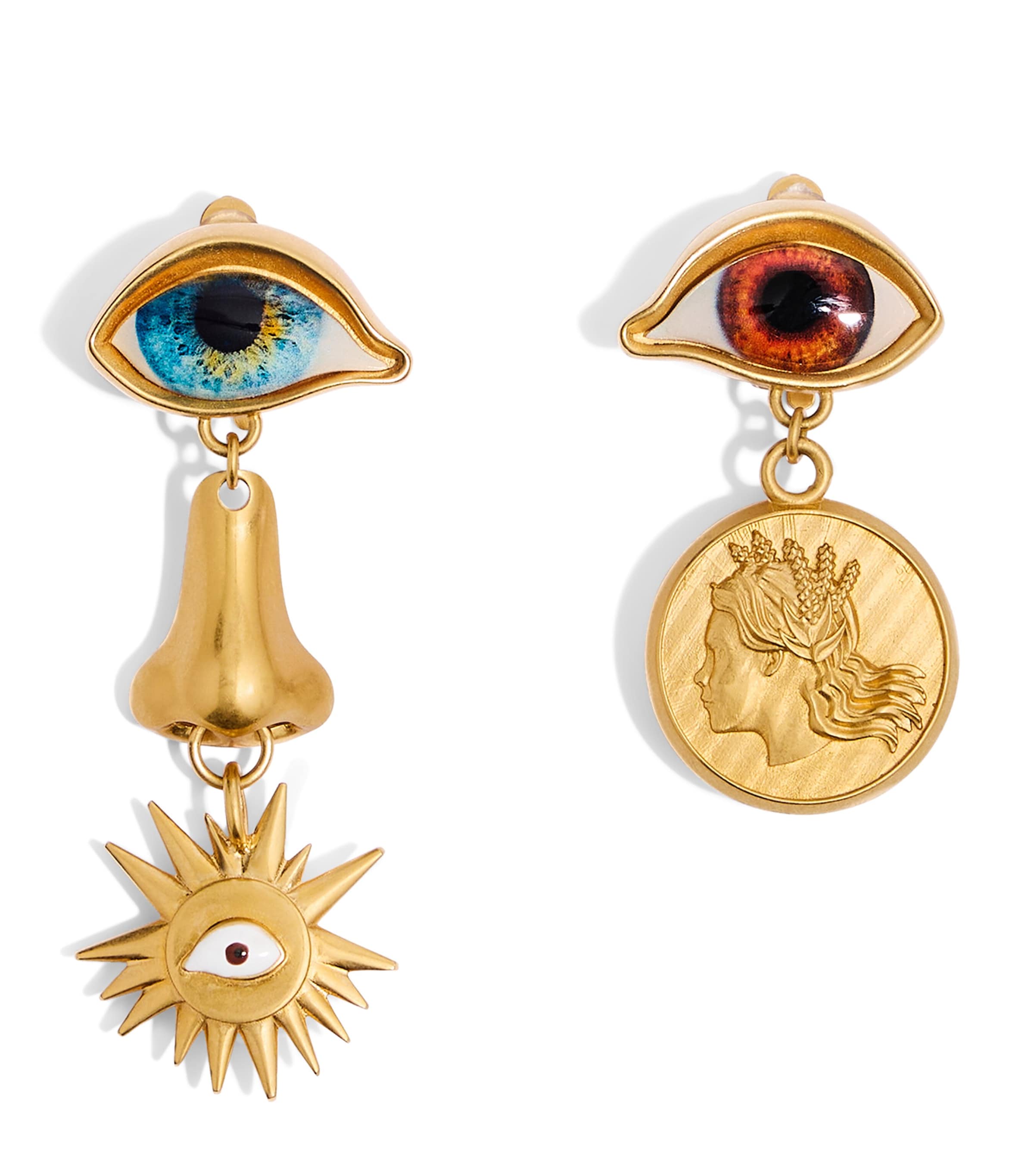 Eye Charm Drop Earrings 001GOLD Image 1