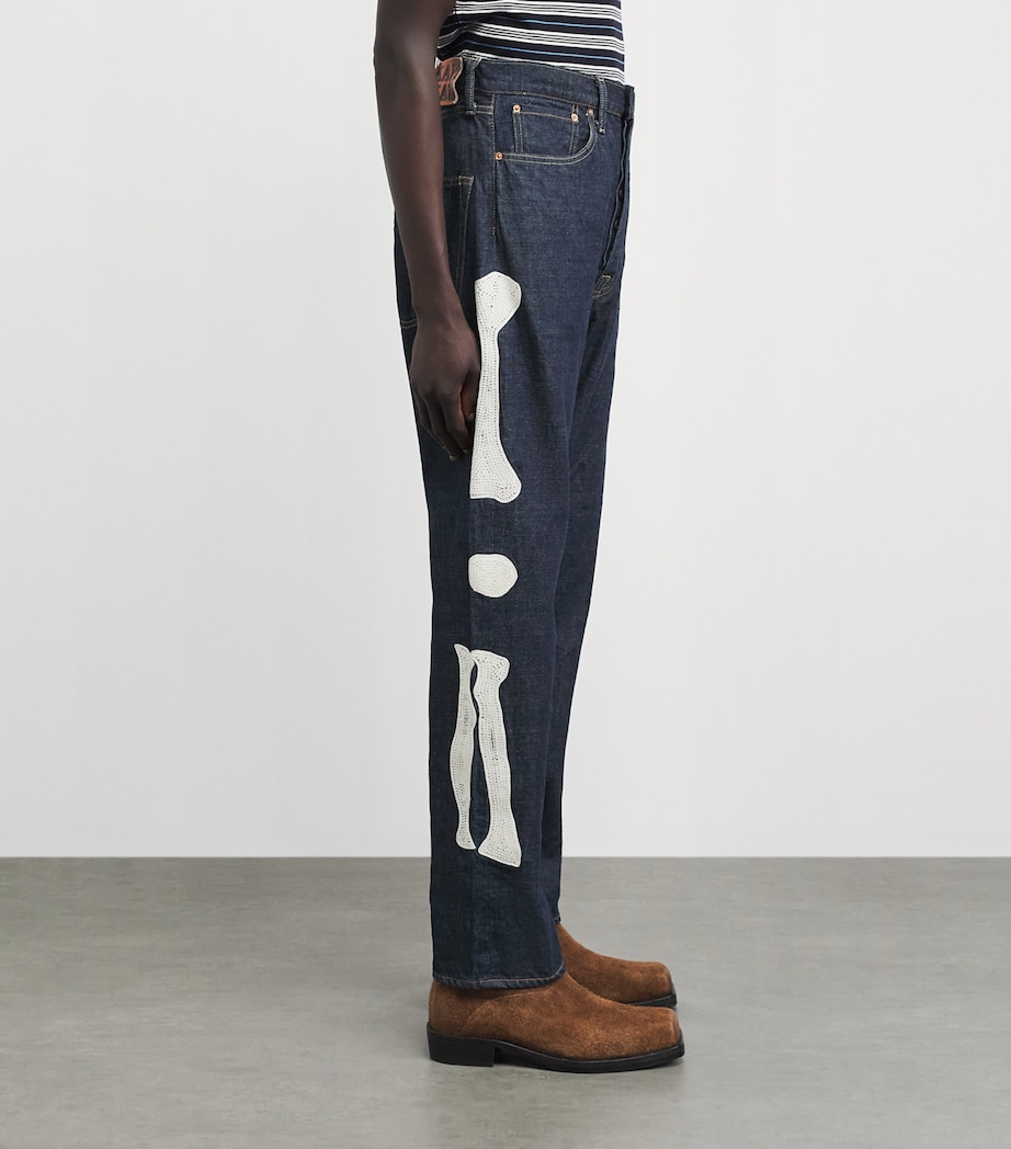 Kapital Mens Skeleton Mexican Tuxedo Straight Jeans Idg Image 4