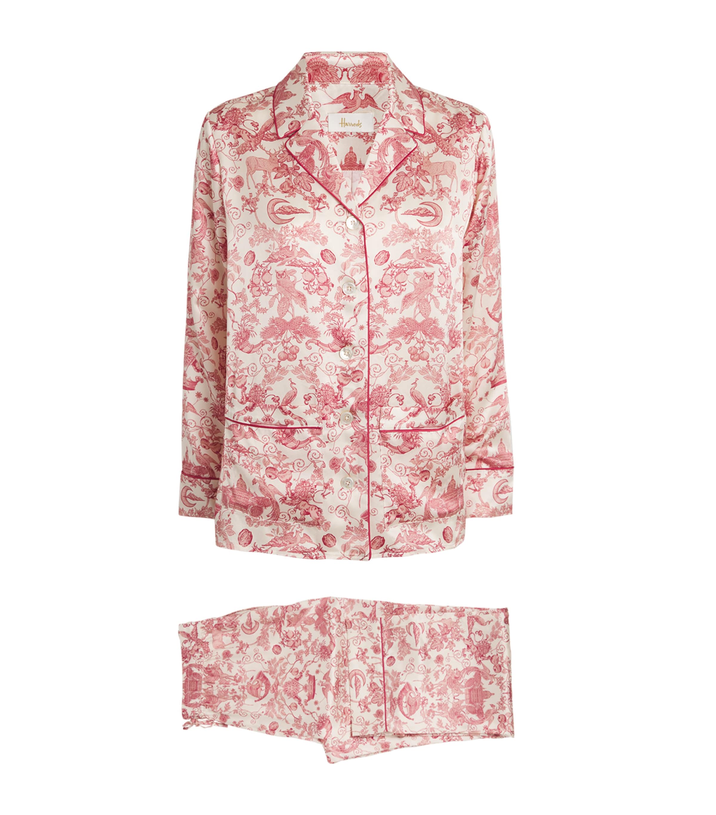 Harrods Silk Menagerie Print Pyjama Set In Pink